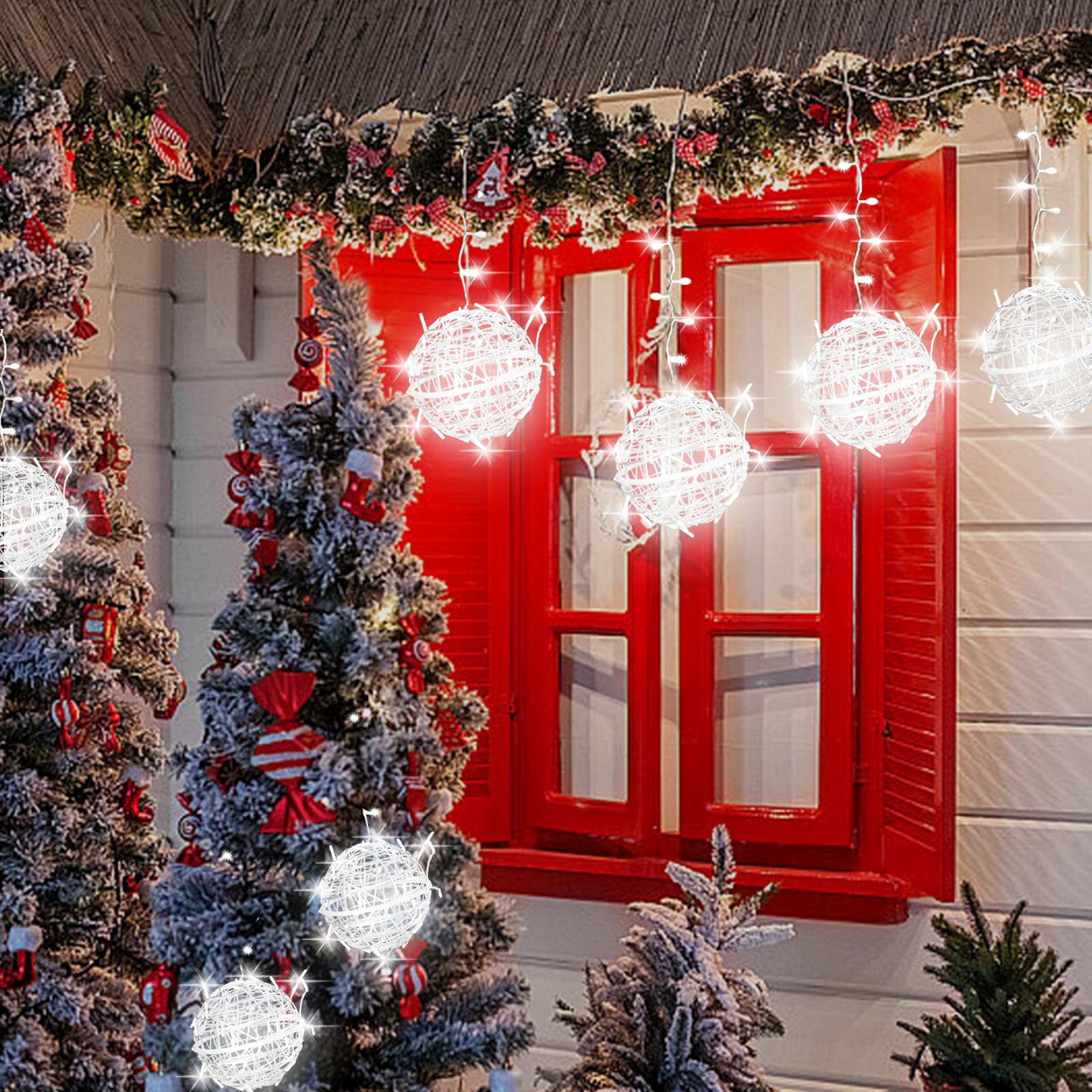 Outdoor Balls Lights Hanging Tree Garden Lights - 4 Pack 15.7&quot; Sphere Lights With Plug In Globe Lights Trees Garden Lights For Party Wedding Yard Garden Porch Patio Decoration(Cool White)