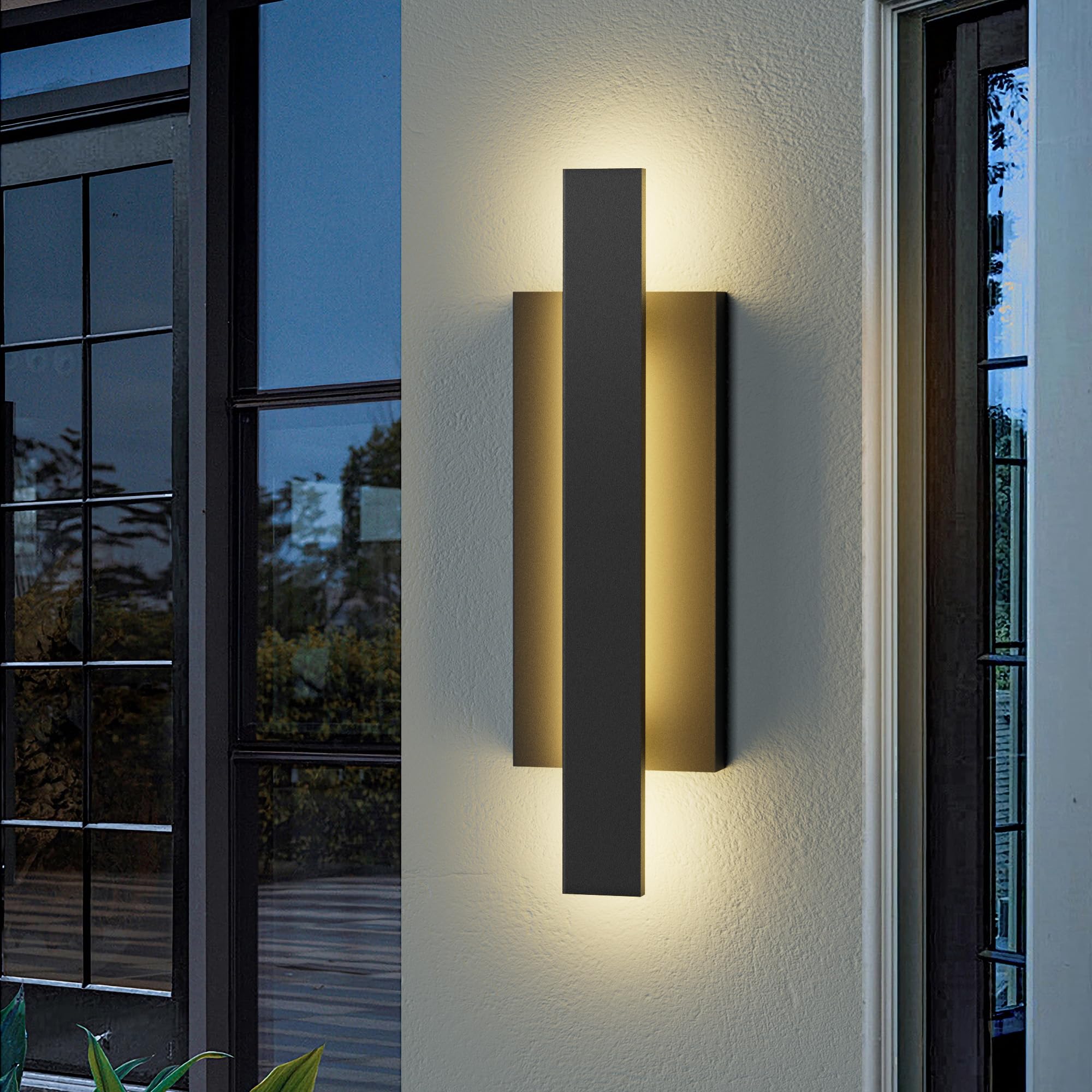 Lamqee 23 Inch Aluminum Long Outdoor Wall Lights  3000K 1200Lm 24W Led Modern Exterior Lighting Fixtures  Ip65 Waterproof Matte Black Linear Outside Sconce Wall Mount For House Porch Patio Garage Door