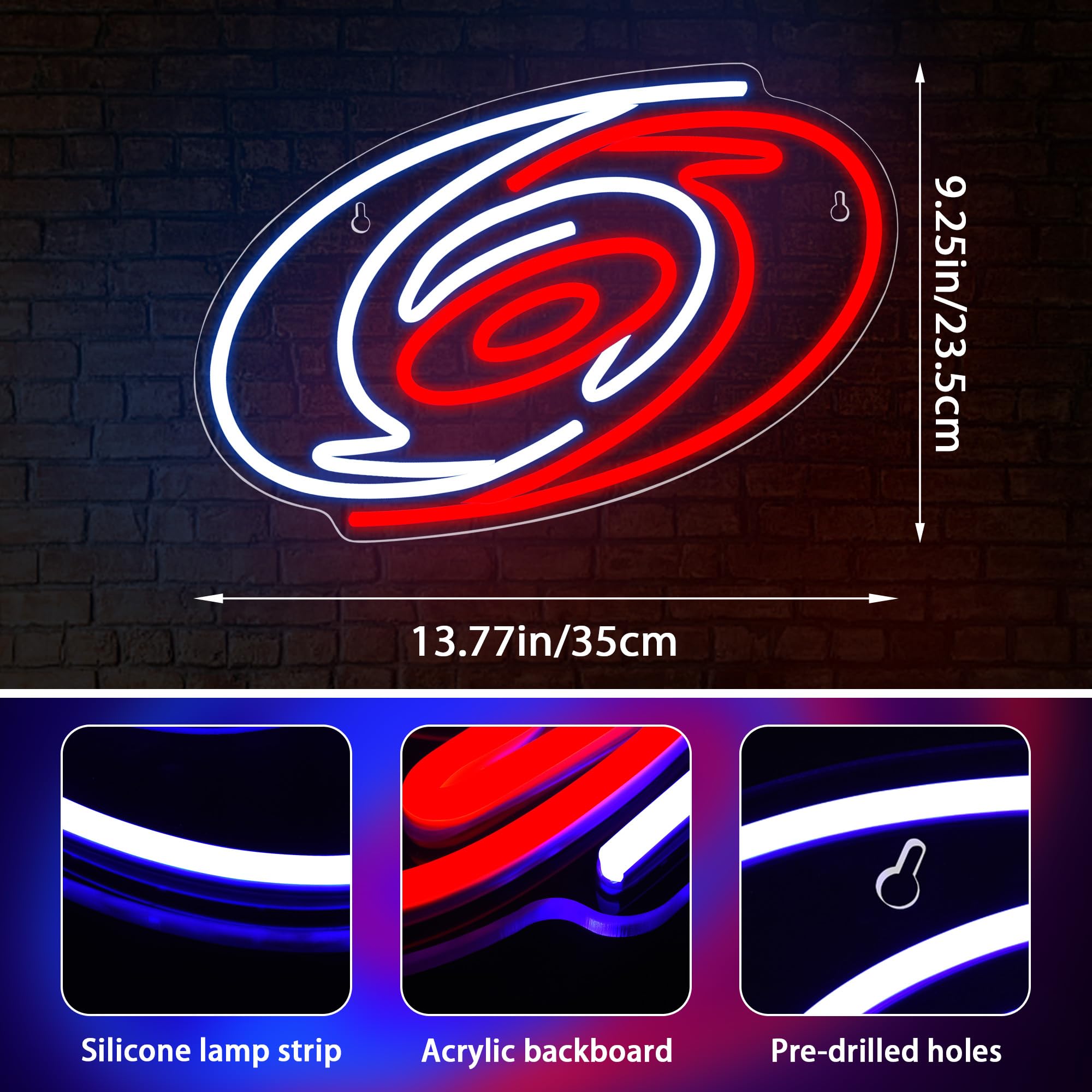 LALAON Neon Sign - Carolina Hockey Decor, 13.8*9.2in, Red and Blue Acrylic, Model ZKXD10003