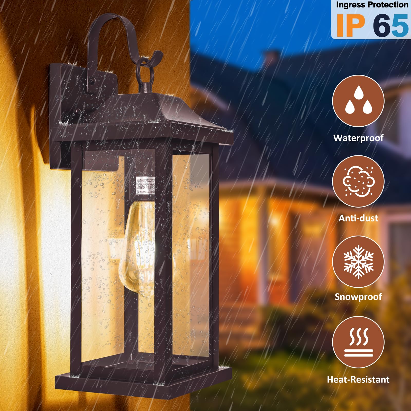 Roravilila 2-Pack Vintage Bronze Outdoor Wall Sconces, 17 Inch IP65 Waterproof Porch Lights, Clear Glass, E26 Bulb Base