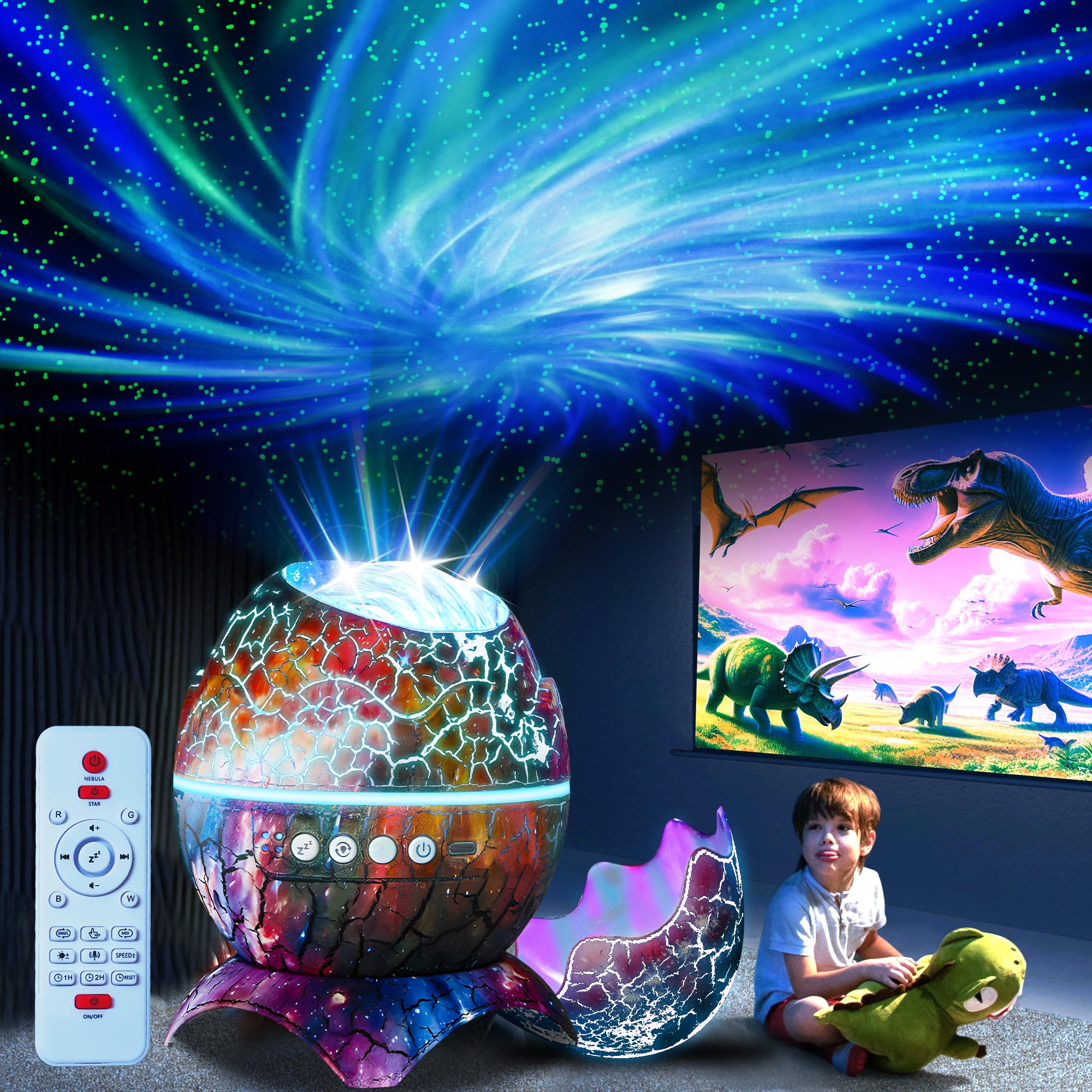 VOLIVO Galaxy Projector for Bedroom, Star Projector, Night Light for Kids, White Noise, Bluetooth Speaker, Timer and Remote, Roo