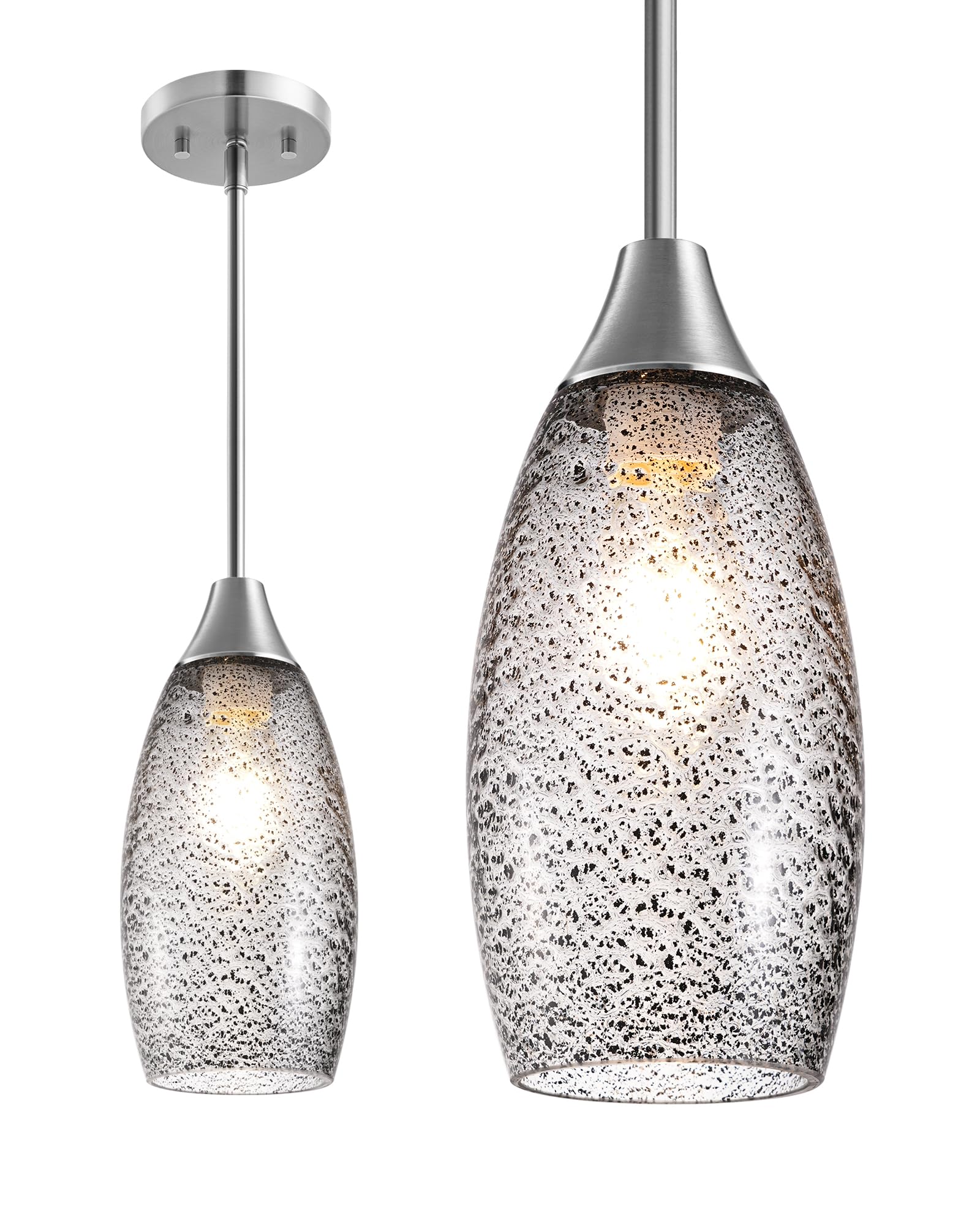 EDISHINE Pendant Light Fixture, Handcrafted Art Glass Hanging Light, Hardwired Ceiling Light with Grey Seed Glass Shade, Adjusta