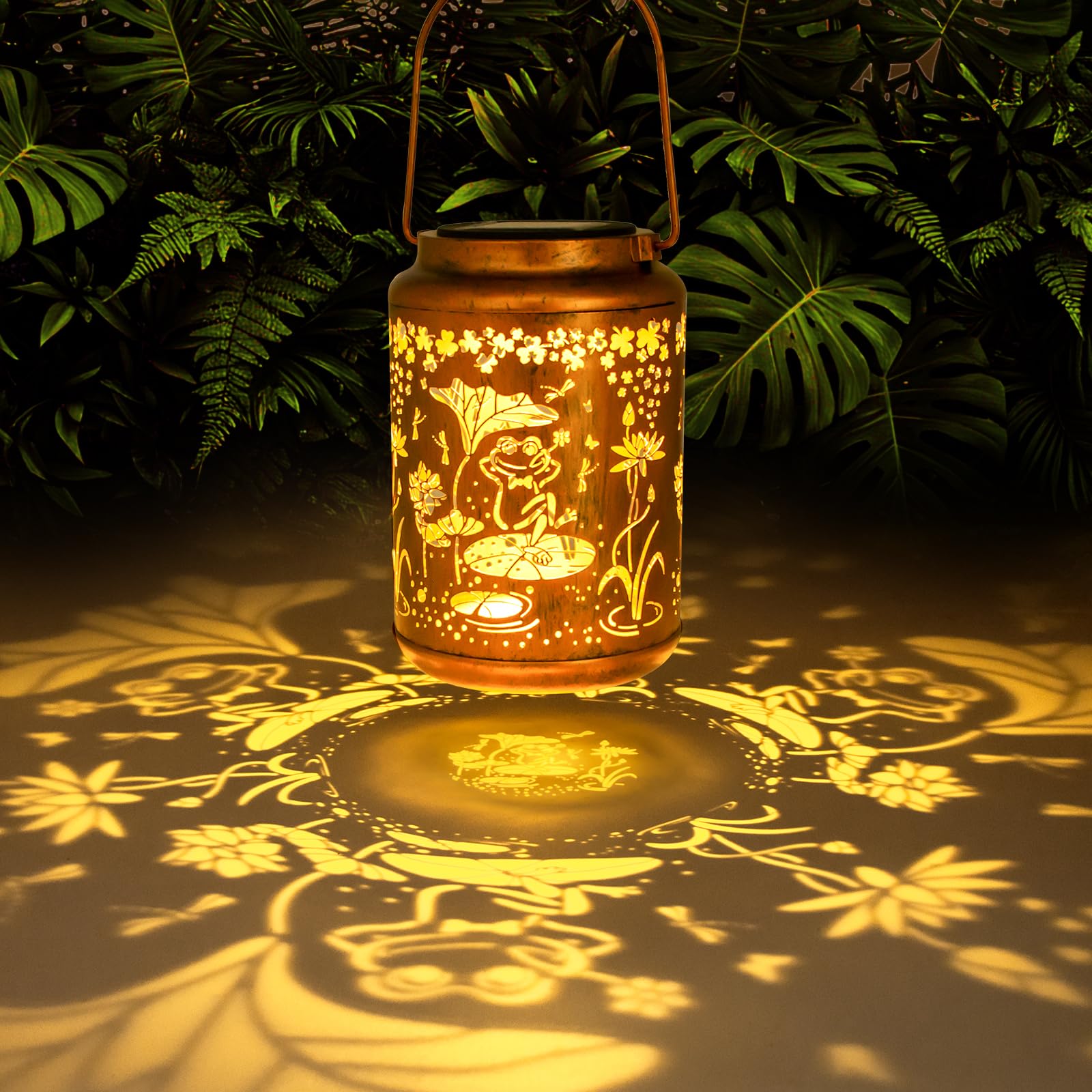 YISITEONE Frog Solar Lantern - Metal Hanging Decor Light for Garden, Patio, Yard - Brown - Model ES04250600000