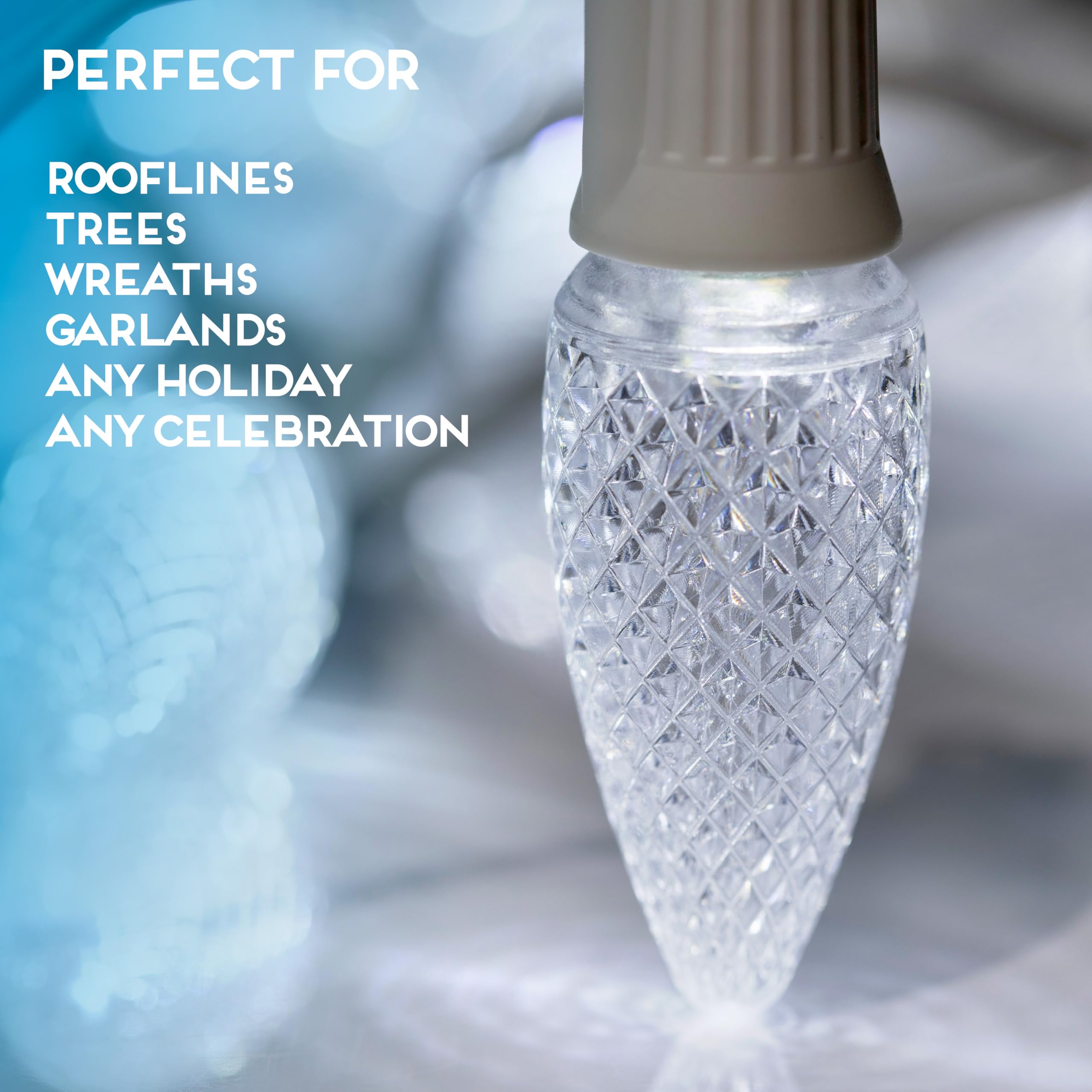 Hlo Lighting C9 Christmas Lights - 25 Cool White Led Bulbs, Durable Acrylic, Indoor & Outdoor Use