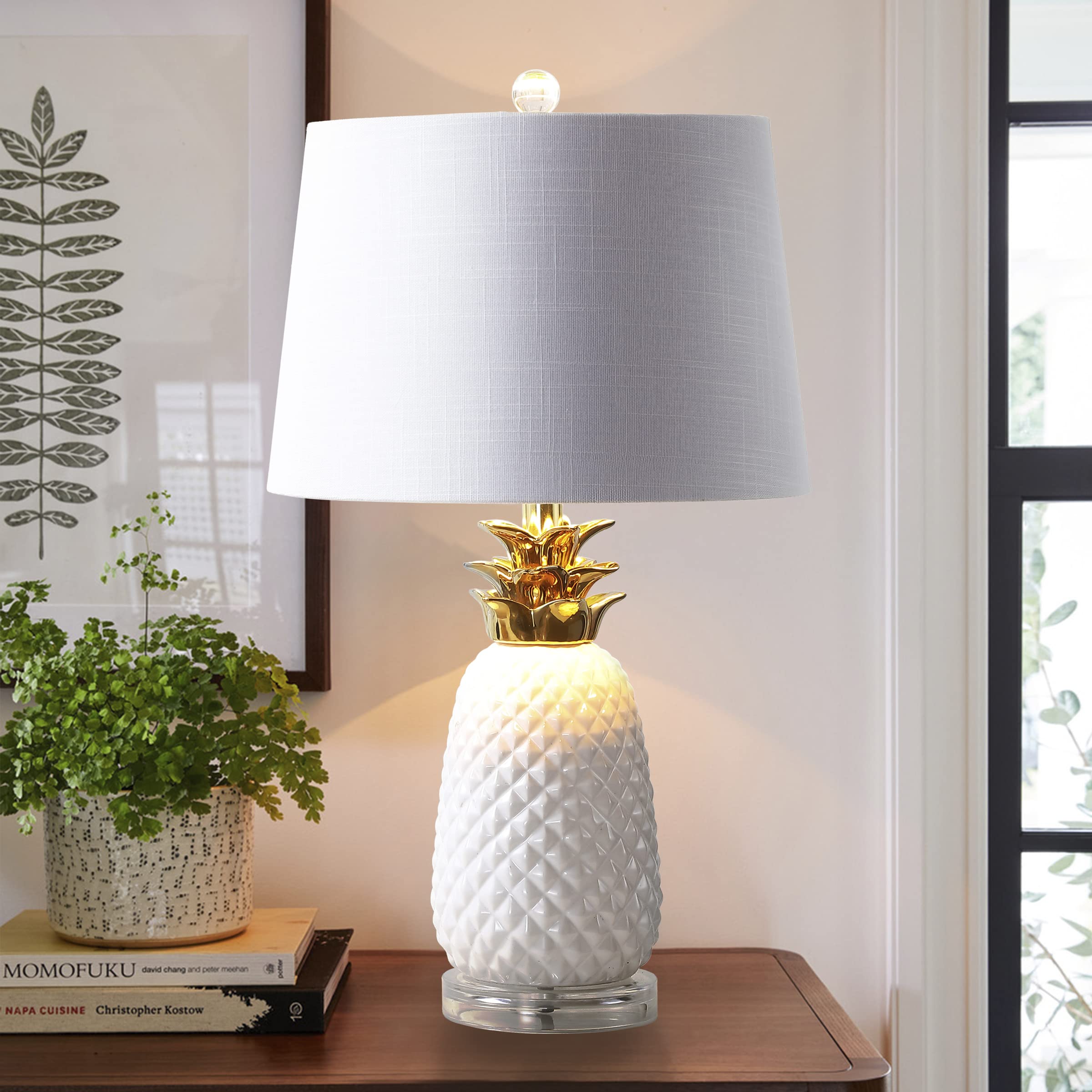JONATHAN Y Ceramic LED Table Lamp, 23in, White/Gold, Model JYL4019C, Contemporary Design for Bedroom, Living Room, Office