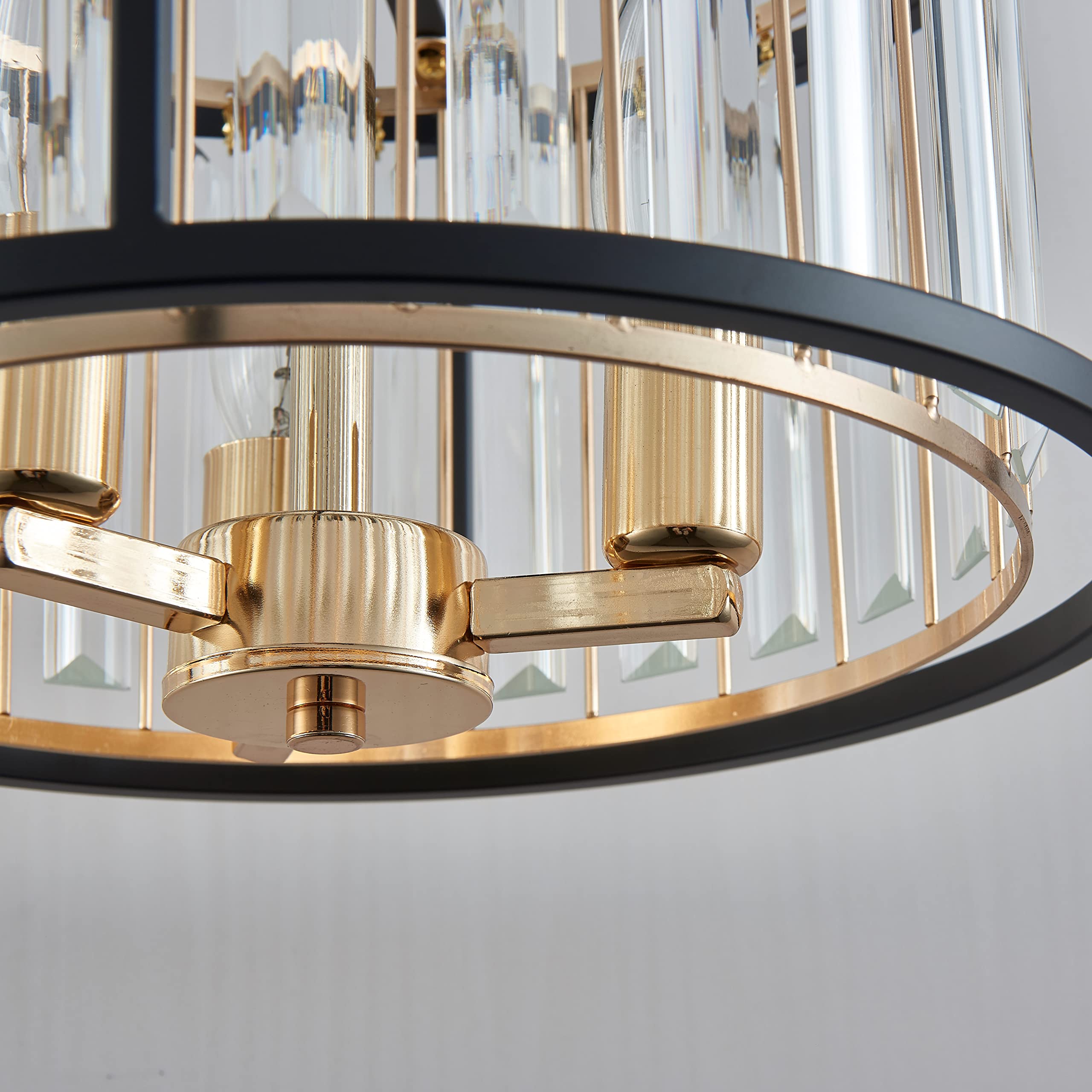 AGV LIGHTING Crystal Semi Flush Mount Ceiling Light, 3-Lights, D32", Alloy Steel, Black Gold, Model AGV-CL005BB