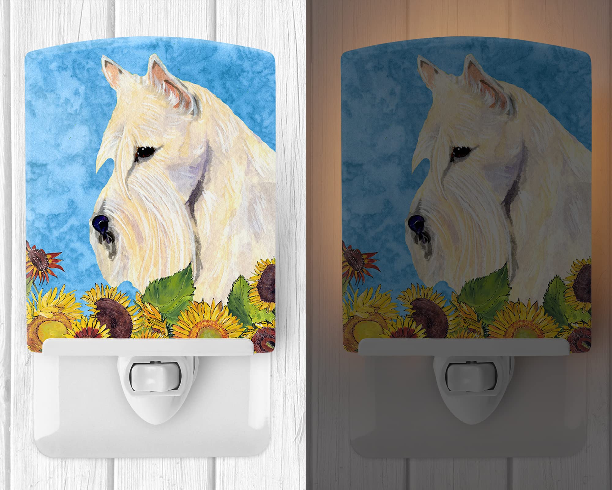 Caroline'S Treasures Ss4164Cnl Scottish Terrier In Summer Flowers Ceramic Night Light Compact, Ul-Certified, Ideal For Bedroom, Bathroom, Nursery, Hallway, Kitchen, 6X4X3, Multicolor