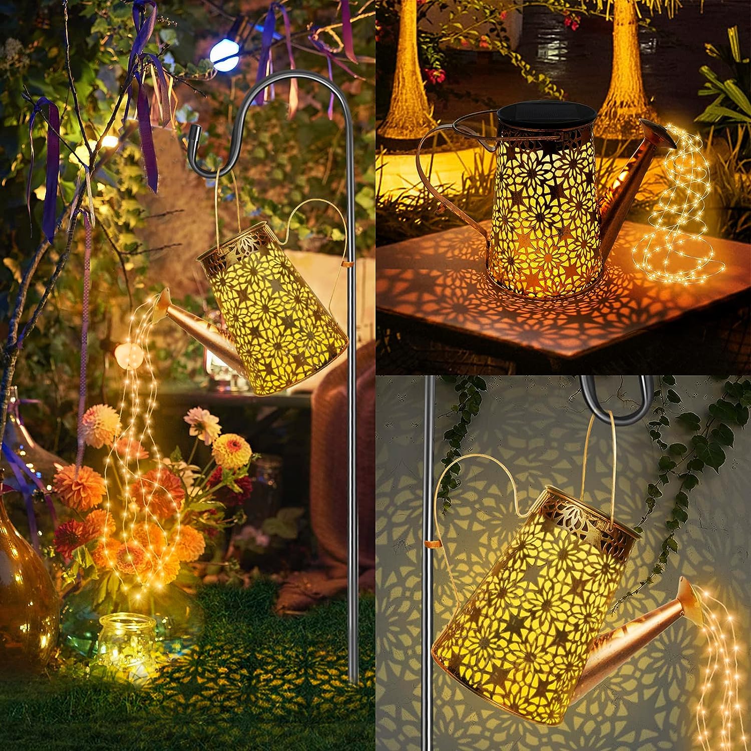 Forlivese Solar Watering Can Lights - 2Pcs Waterproof 36Led Outdoor Garden Decor, Yellow