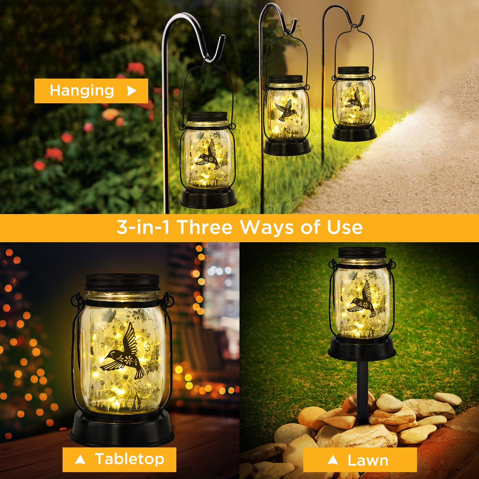 Kyoryuger Solar Hummingbird Lantern Outdoor Garden Decor, Gifts For Women Mom Gradma Birthday Gifts, Hanging Solar Light Lawn Or