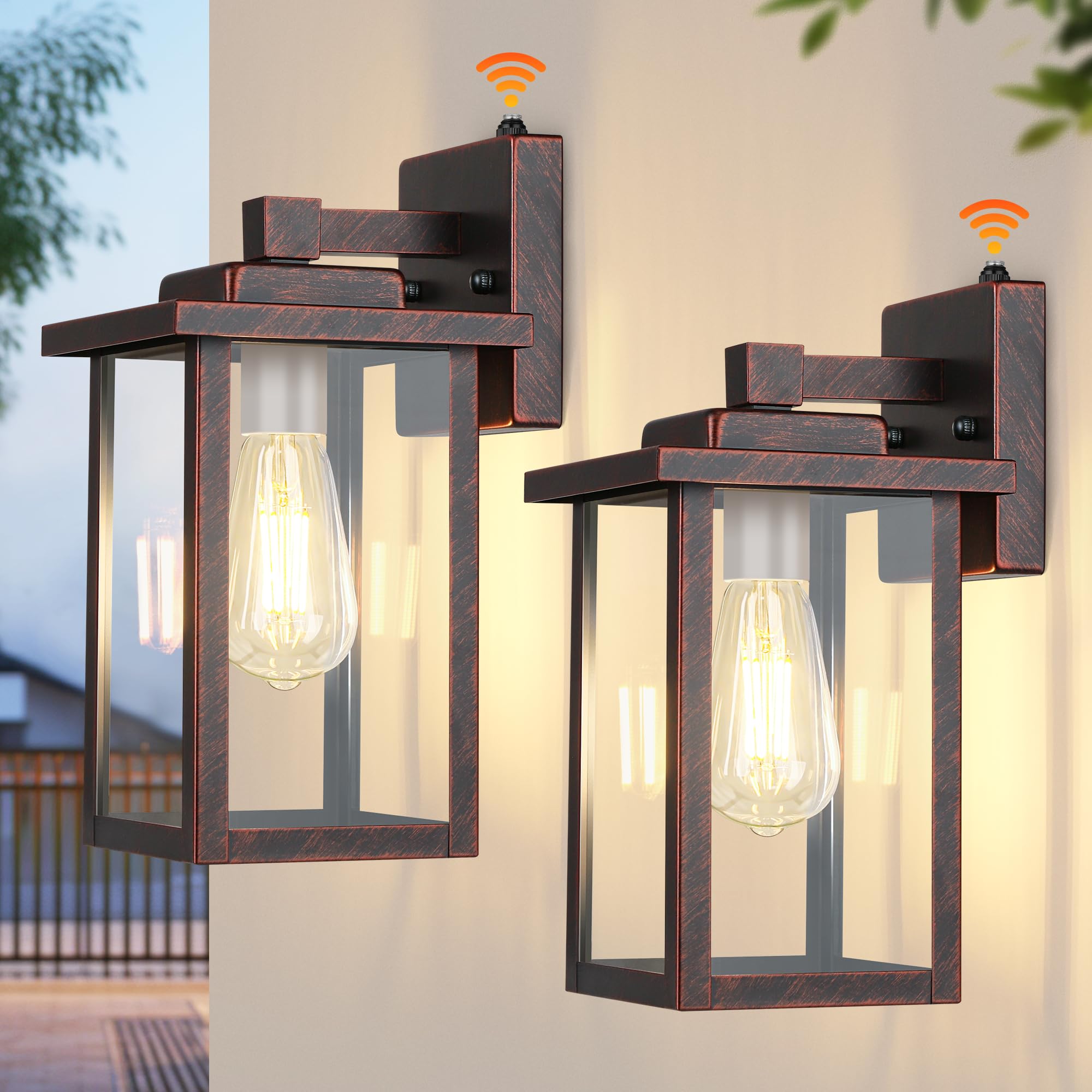 WIHTU Black Brush Gold Exterior Light Fixtures Wall Mount, Dusk to Dawn Outdoor Front Porch Lights for House, Sensor Outdoor Wal