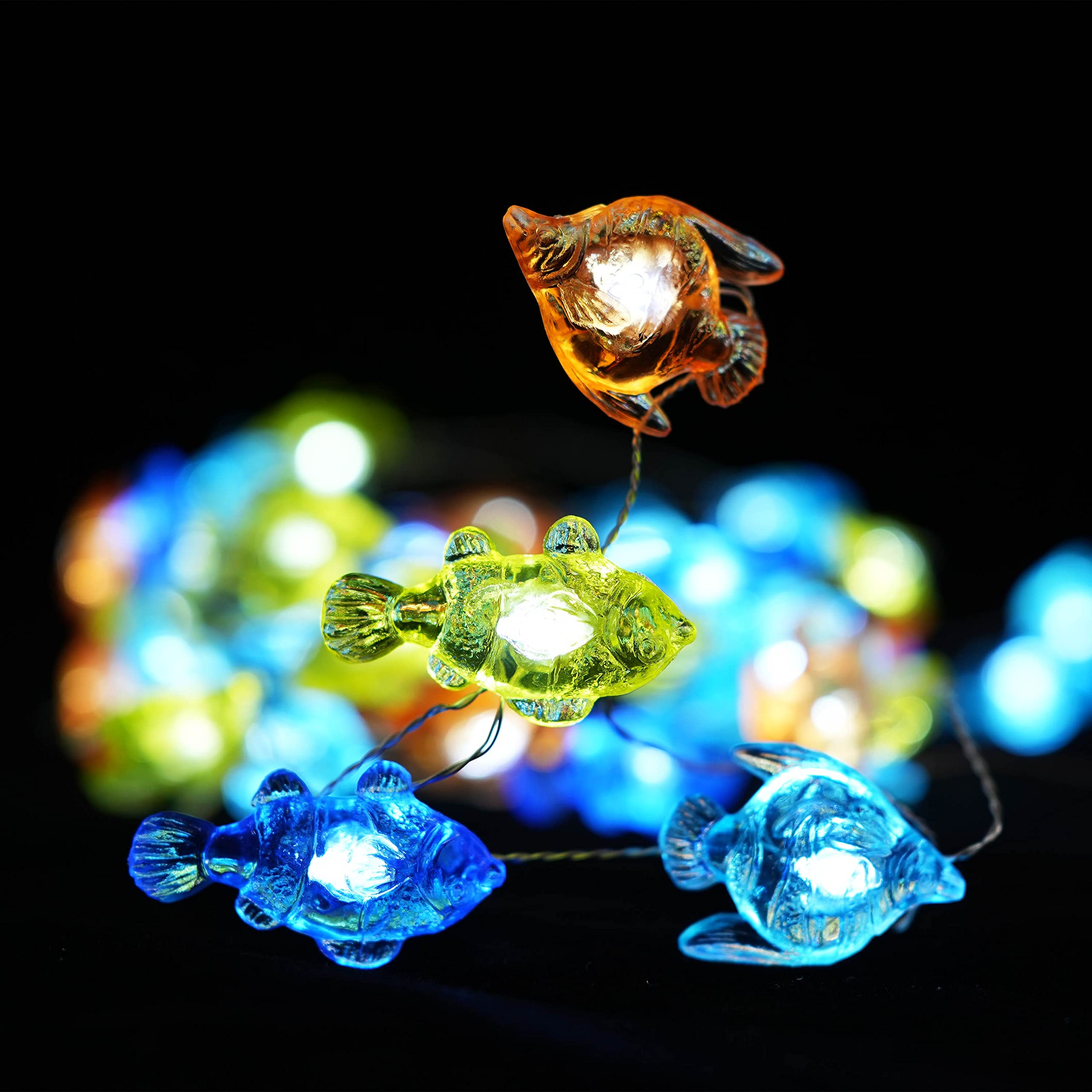 Decorman Tropical Fishes Decorative String Lights, 14ft 40 LED 8 Modes Cool White Weatherproof Battery Operated Ocean Theme Lights for Bedrooms Parties Weddings Gardens with Remote and Timer