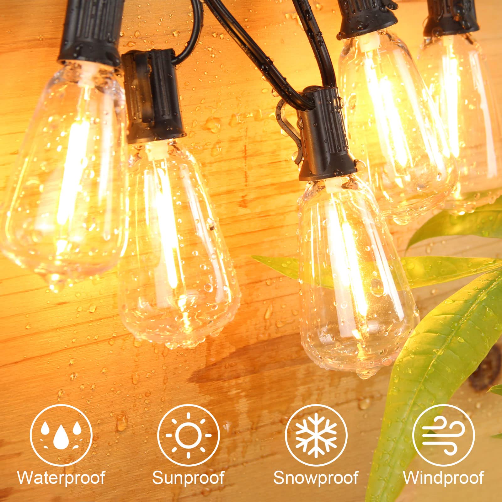 BRIMAX 10FT Outdoor String Lights, 10 Shatterproof Warm White LED Bulbs, Waterproof, Model LM-SL-S14-usb-75