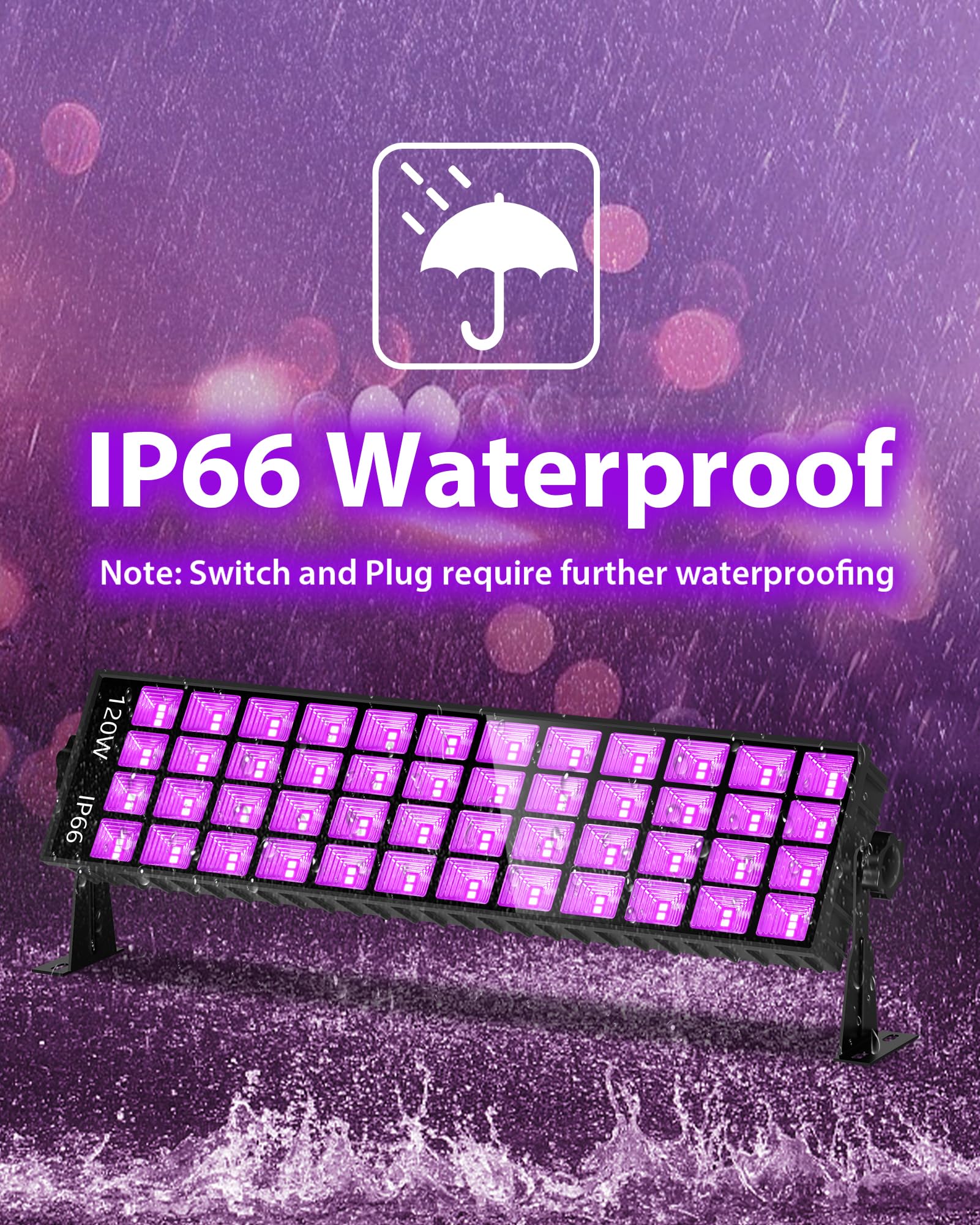 ISUERFY 120W LED Black Light Bar, Graphene Material, Flood Light with Switch, 6ft Cord, Covers 5000ft², Model SUER-BL120W-SMX