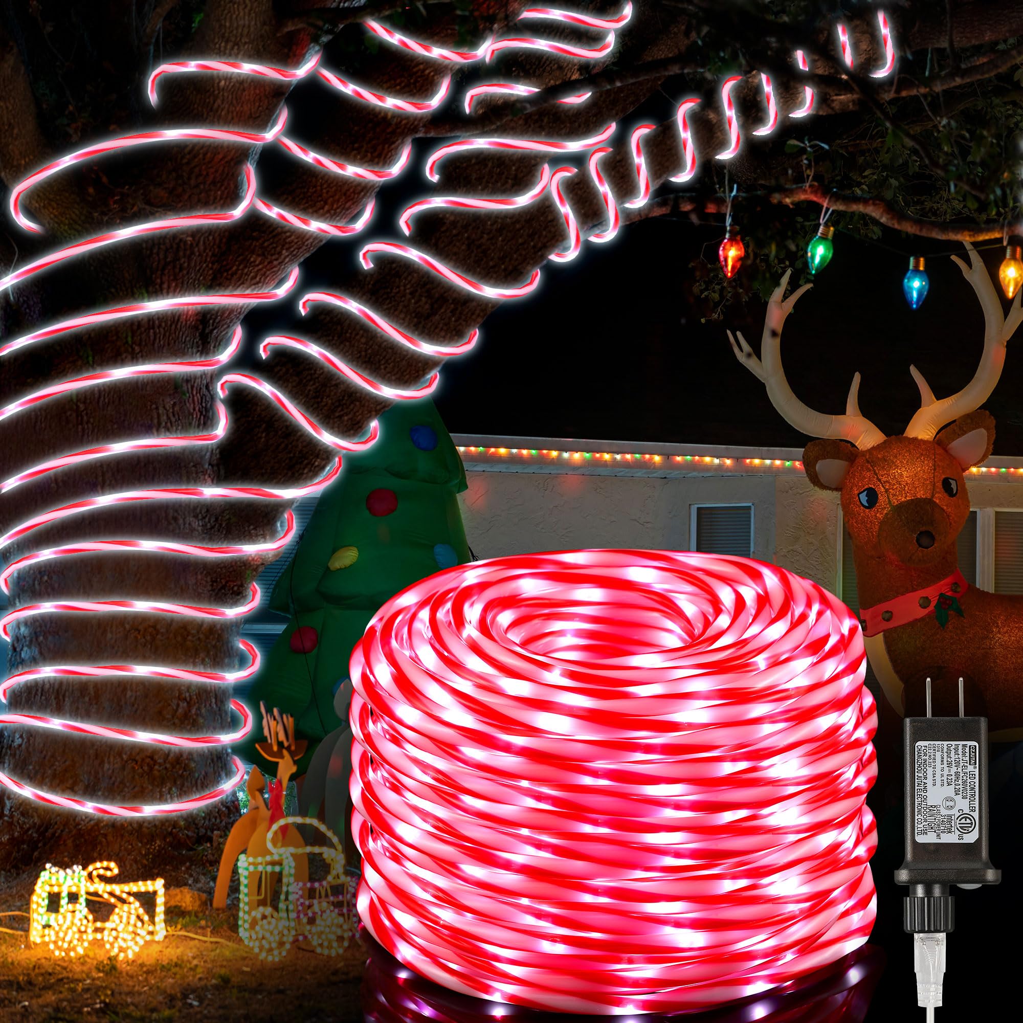 Hiboom Christmas Candy Cane Rope Lights, 8 Modes, Waterproof, 98.4 ft ??? Outdoor Decor