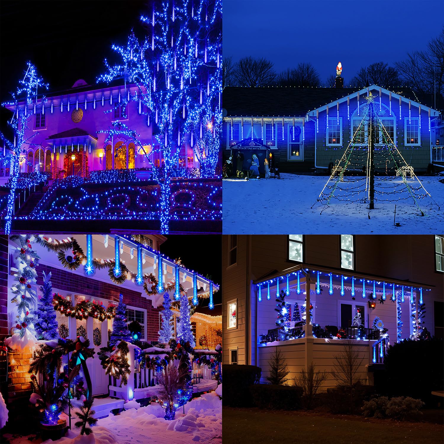 Aokudoni Blue Christmas Icicle Lights, 16 Inch 8 Tube Outdoor, Ul Certified Led Connectable Decorations For Yard Porch Party Gar
