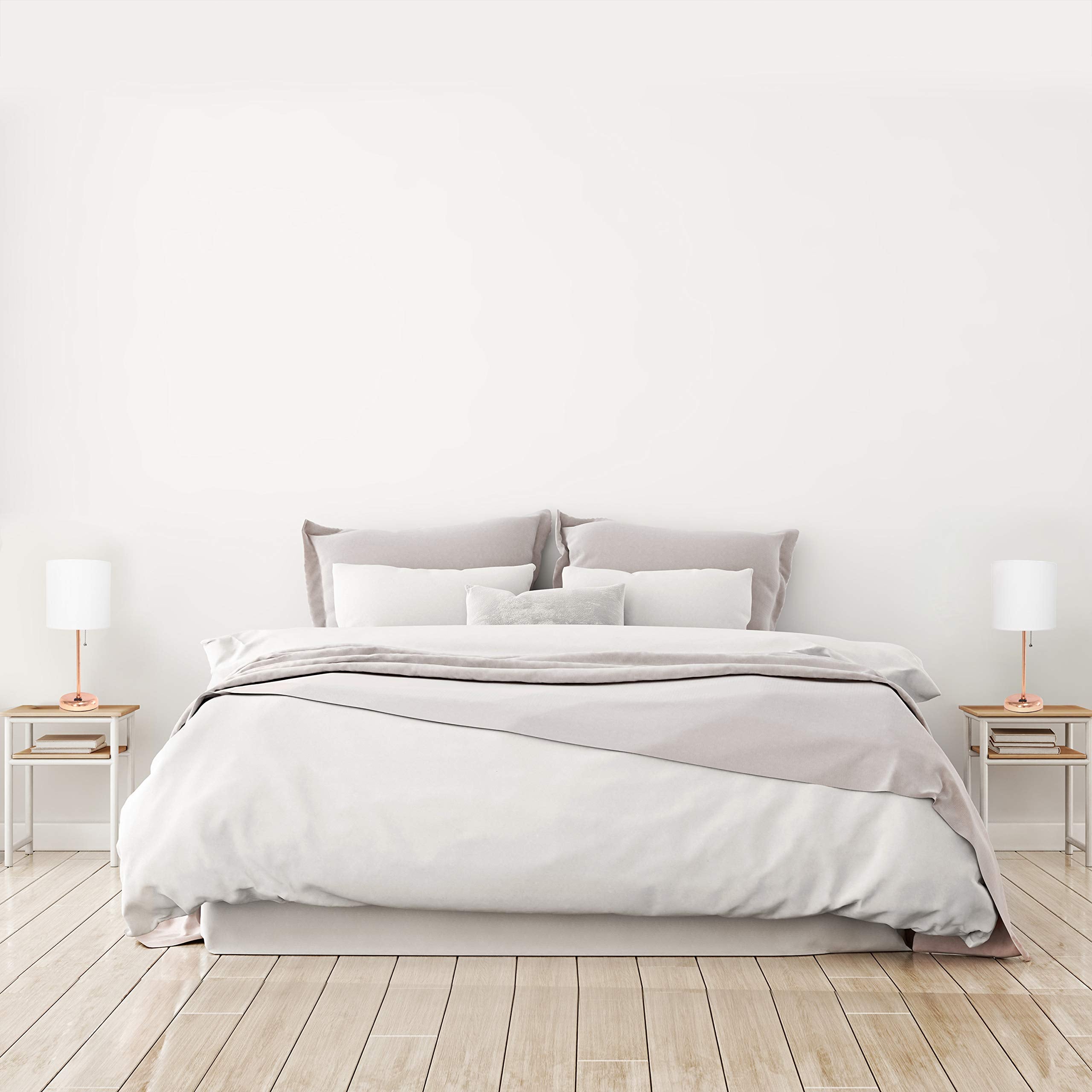 Simple Designs Lc2002-Rgd-2Pk Rose Gold Stick Table Lamp Set With Usb Charging Port And White Fabric Shades, 2 Pack Set