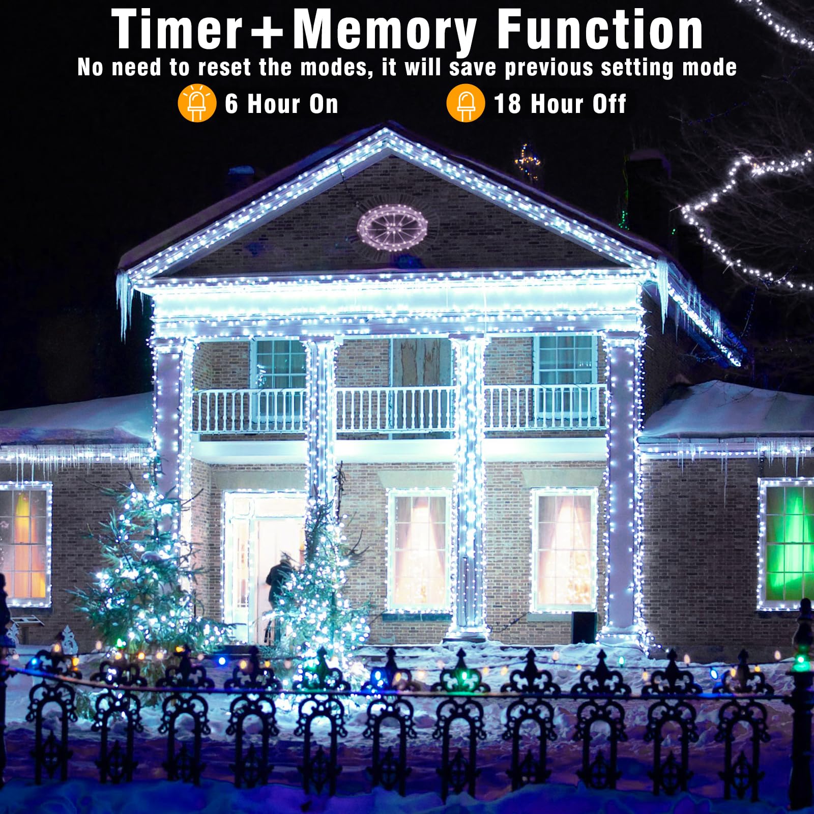 66Ft 200 Led Christmas String Lights Indoor Outdoor - White Christmas Lights Outdoor Clear Wire Waterproof, 8 Modes Connectable