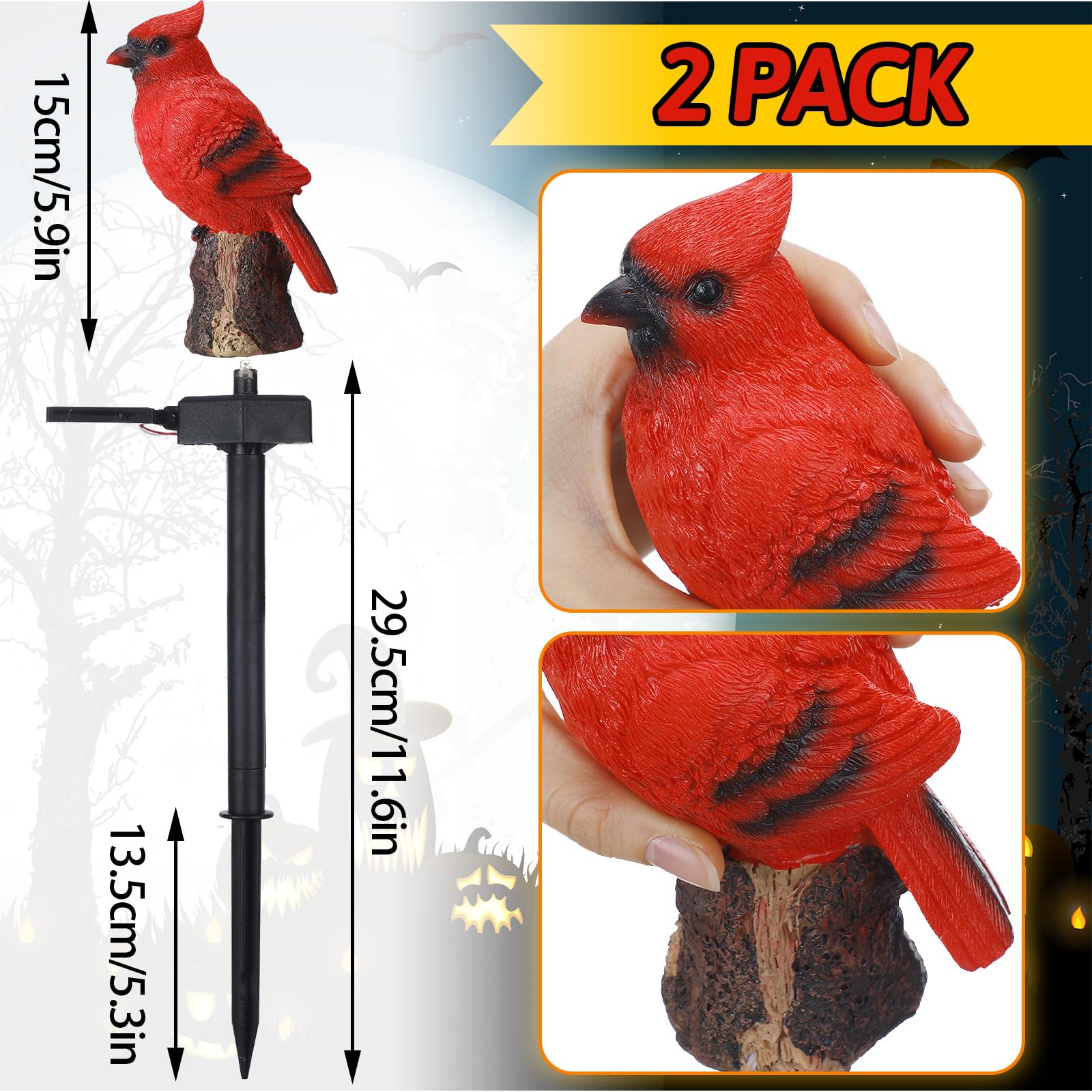 Baquler 2 Pack Cardinal Solar Lights Cardinal Outdoor Decor Red Bird Solar Light Bird Figurine Garden Stake For Pathway Garden L