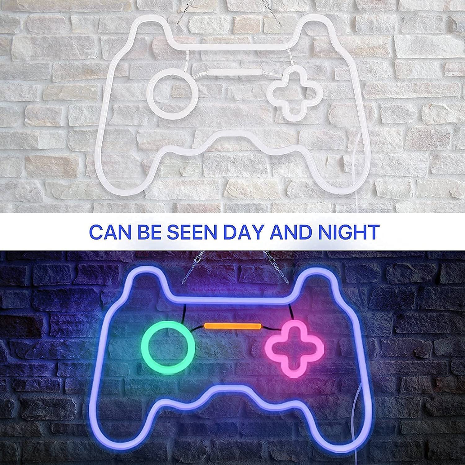 SOLIDEE Neon Sign Wall Decoration, Gamepad Controller Shape, Dimmable LED, 15x10 in, White/Clear, Model NHD-01