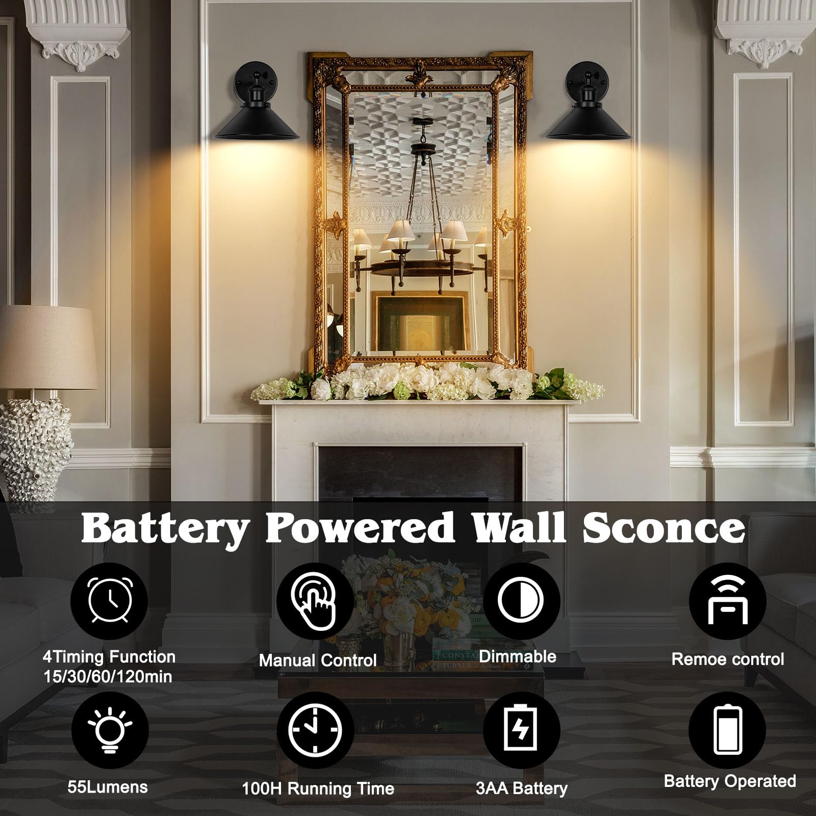 Battery Wall Sconces Set Of Two, Battery Operated Sconces, Dimmable Cordless Wall Sconce, Rgb Fabric Wall Lights No Hardwired Ne