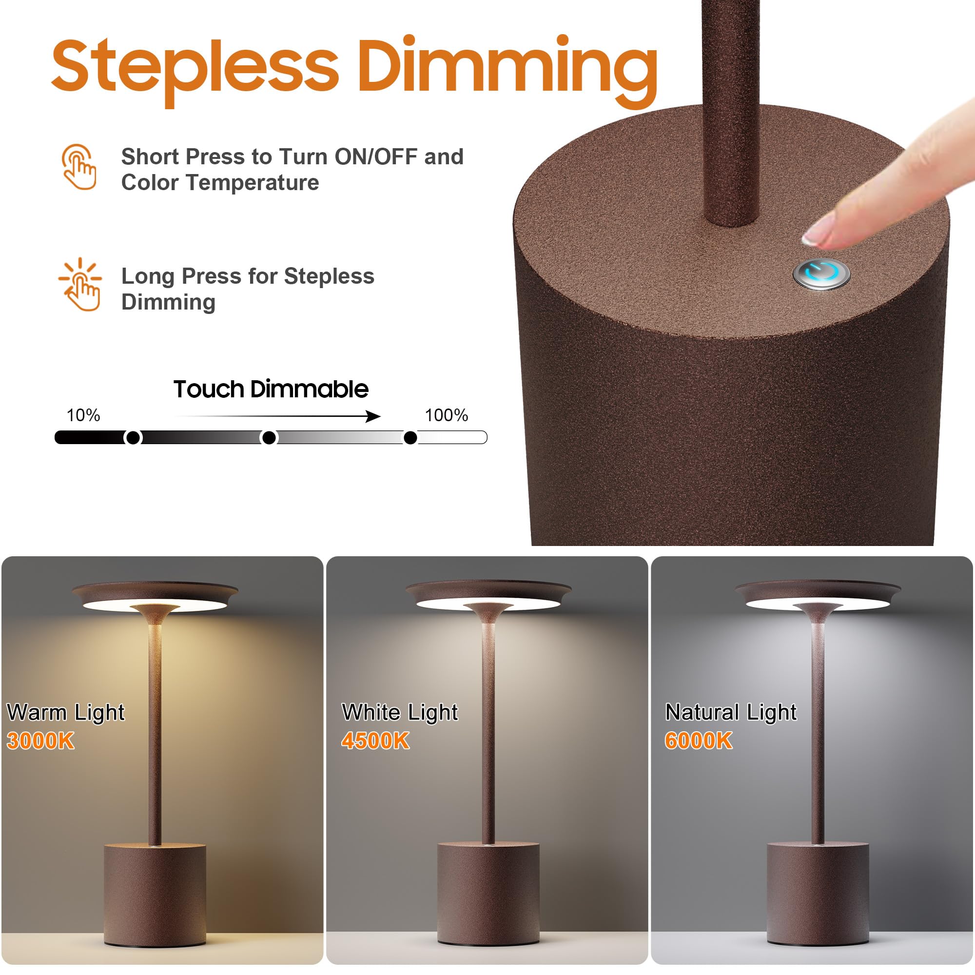 Sikevht 2Pack Cordless Table Lamp, Portable Rechargeable 6000Mah Outdoor Table Lamp, 3 Color Stepless Dimming Battery Powered La