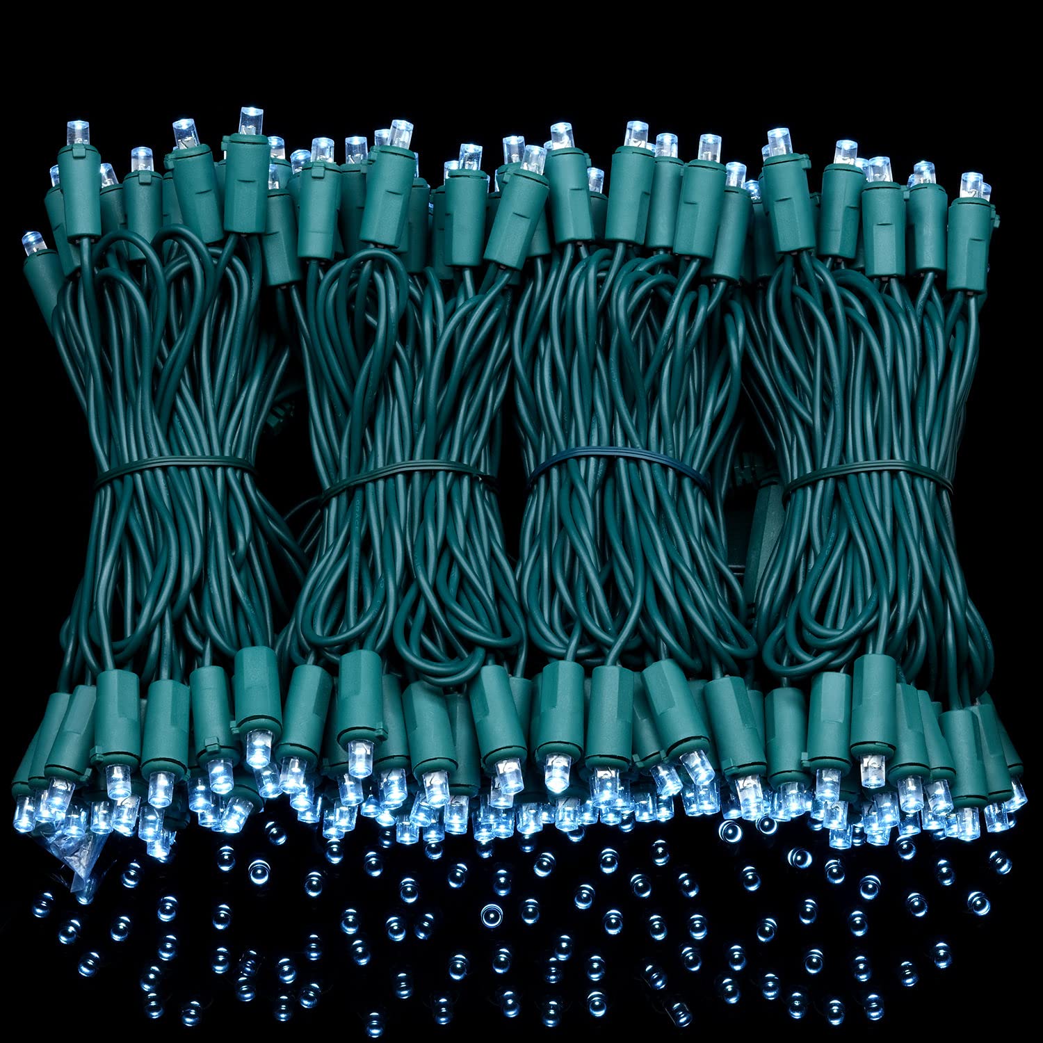 YULETIME LED Christmas Lights Set, 200 Cool White Bulbs, 66 Feet Green Wire, UL Certified, Model BMD-L-200E/4F