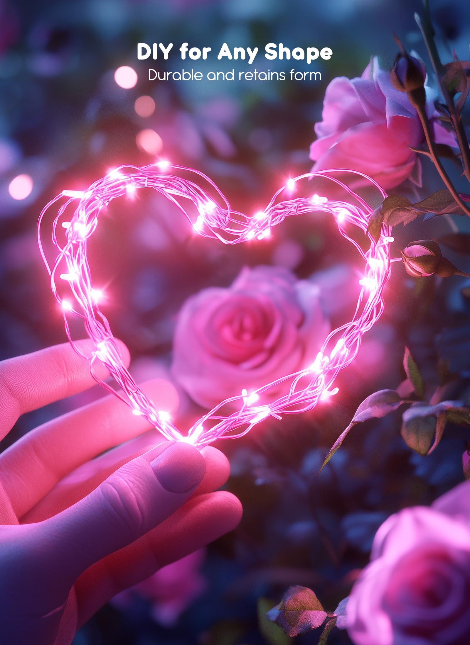 66Ft 200 Led Outdoor String Lights, Pink Fairy Lights Battery Operated With Remote, Waterproof Twinkle Lights For Bedroom Dorm Patio Tapestry Backyard Garden Party Indoor Valentine'S Day Decoration