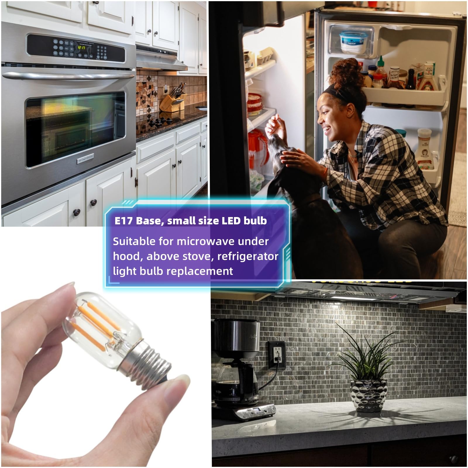 Jensense Microwave Light Bulbs Under Hood 125V 40W Equivalent Whirlpool Microwave Light Bulb 8206232A 4W Led Appliance Bulb E17 Base 5000K Daylight White Non-Dimmable, 2 Pack