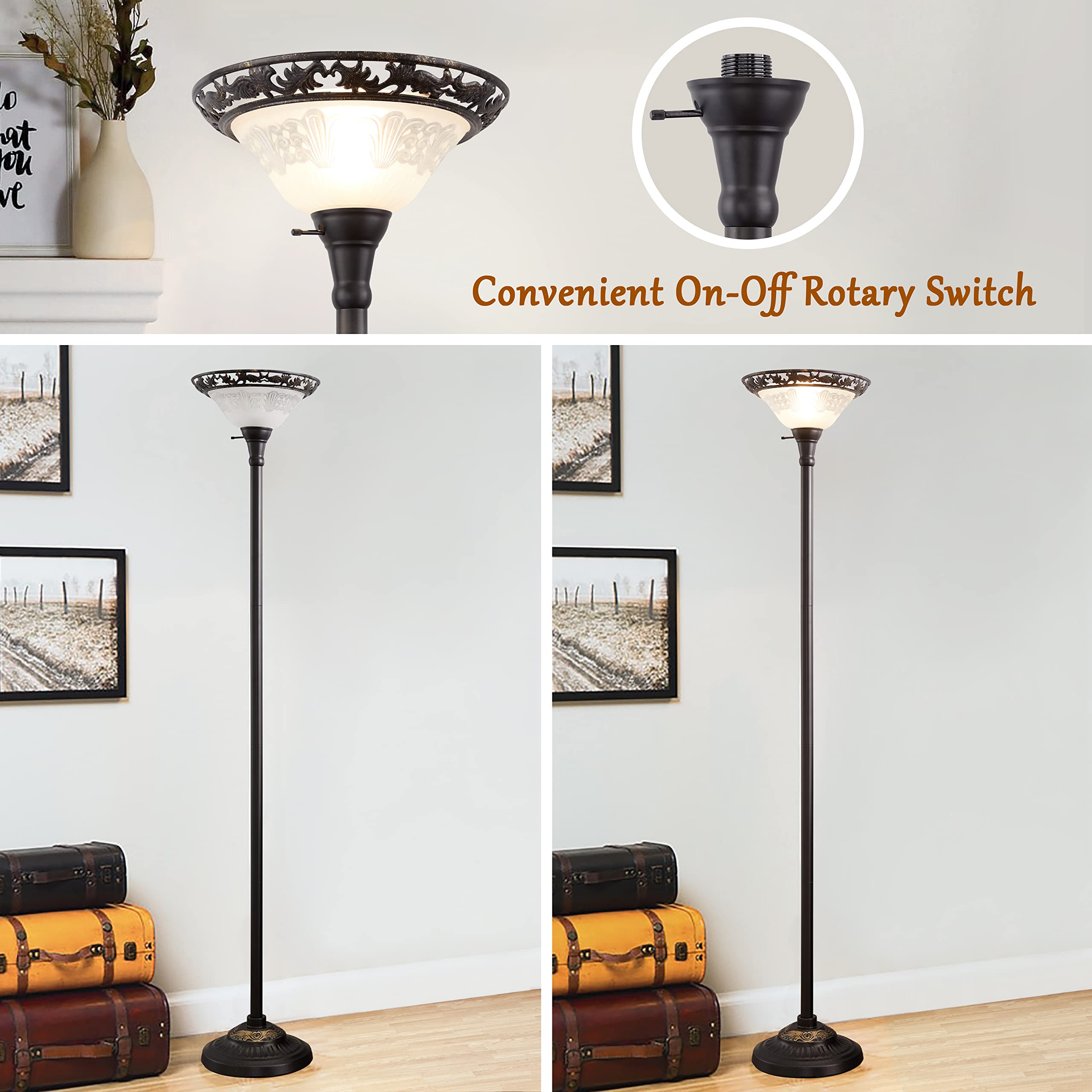 Luvkczc Victorian Floor Lamp, 70'' Elegant Standing Lamp With Alabaster Glass Shade, Metal Pole & Heavy Base, Vintage Tall Corne