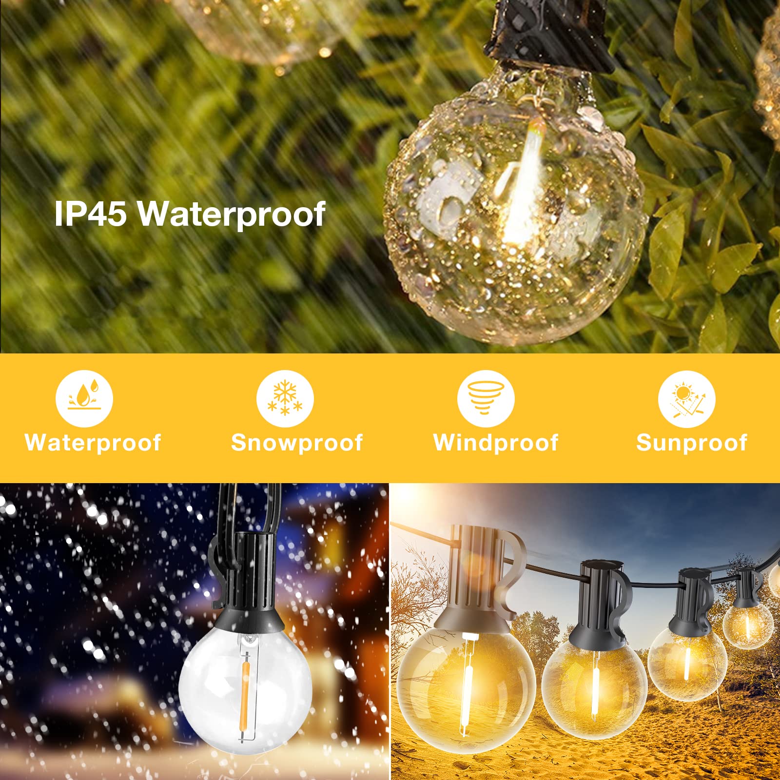 String Lights For Outside 150Ft,Dimmable Waterproof Outdoor String Lights With 75+2 Shatterproof G40 Globe Bulbs Connectable Led