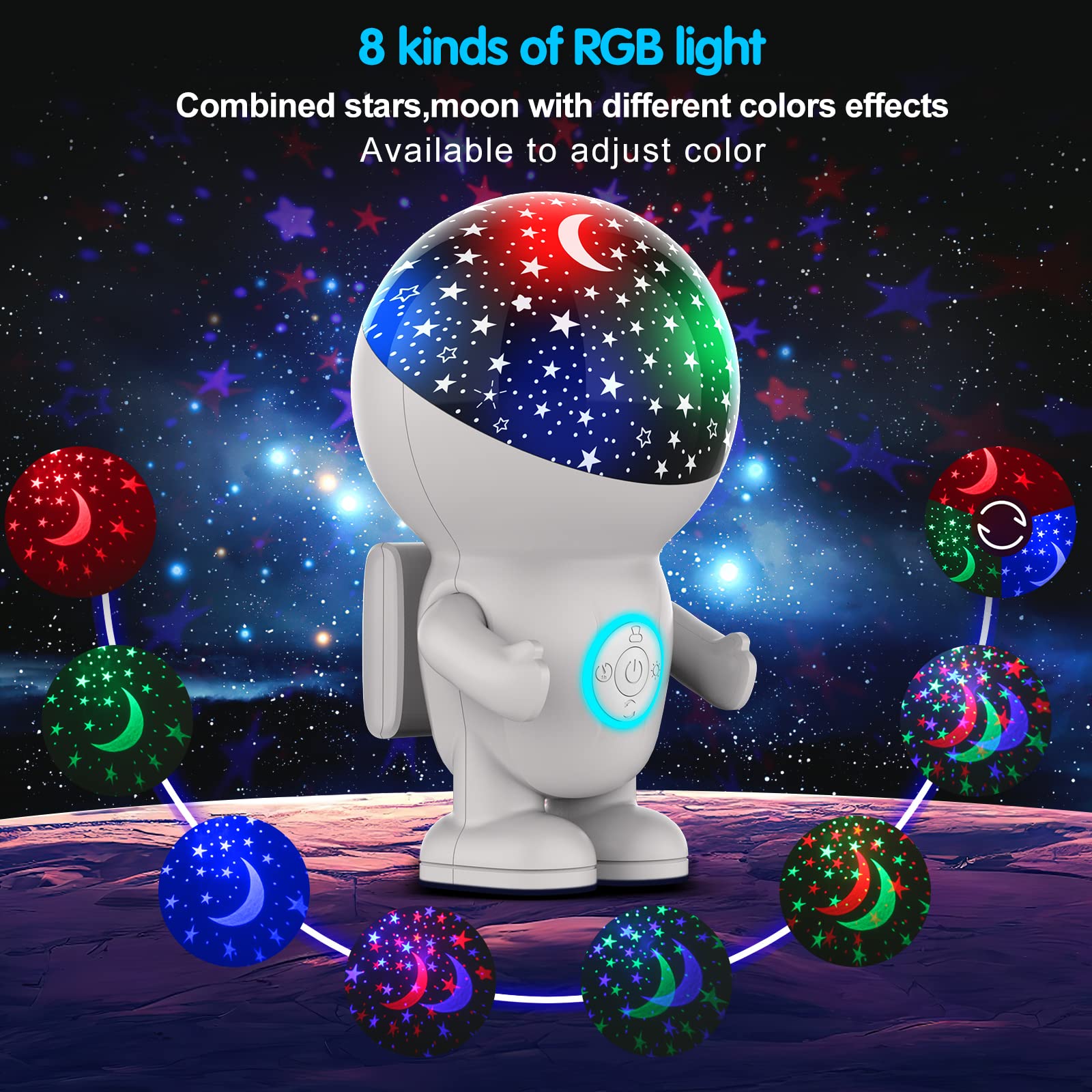Night Light Projector,Night Light For Kids,Astronaut Star Projector With Energy Halo 1H Timer And 360 ° Rotation,Baby Night Light Ceiling Light Projector,Best Gifts For Boys Girls Bedroom Decor