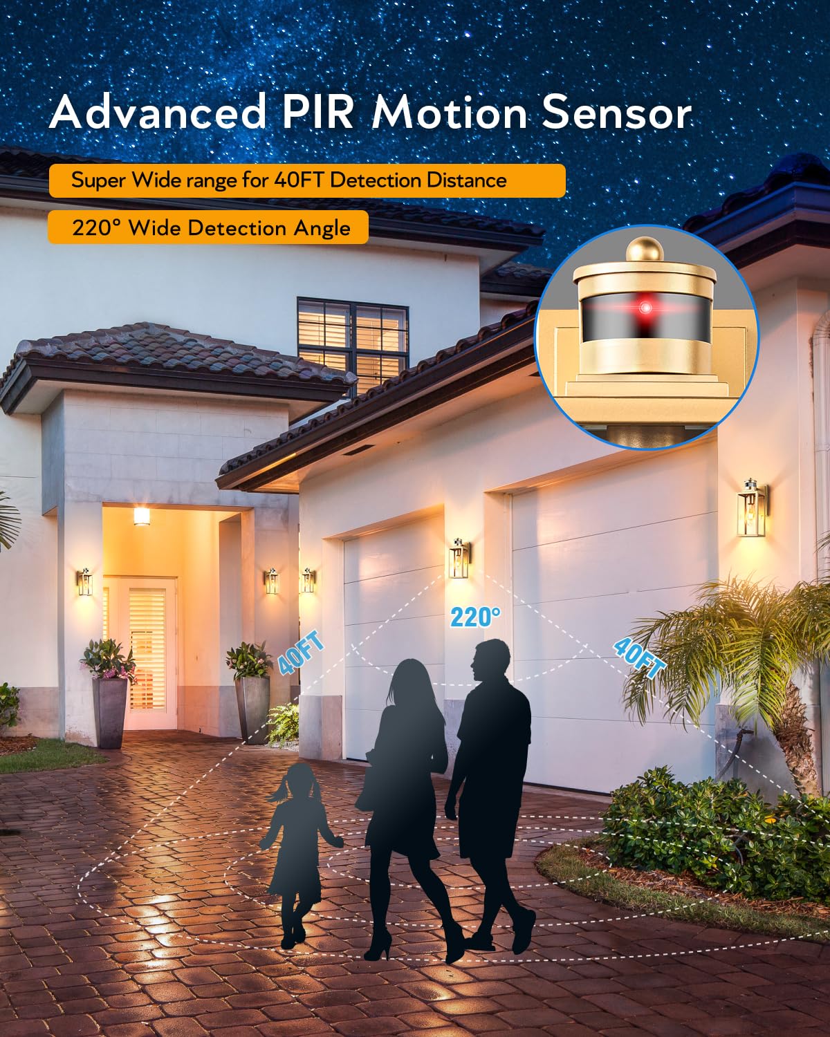 Vianis 2 Pack Gold Outdoor Wall Lights, Motion Sensor Exterior Garage Lighting Fixture For House, Modern Dusk To Dawn Front Porc
