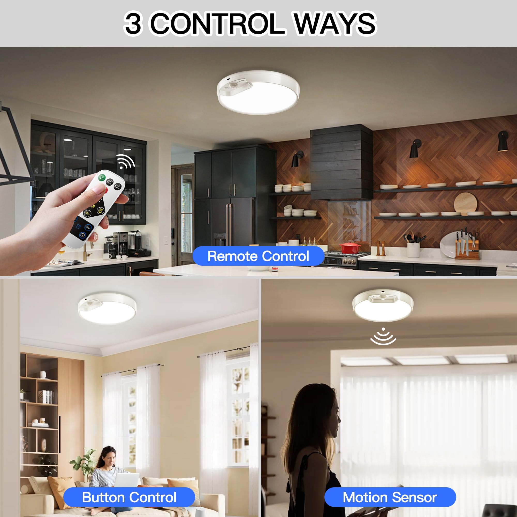 Homelist 8000mAh Rechargeable Ceiling Light, Wireless Motion Sensor, Remote Control, 1 Pack, Cool White 6000K, Model MQ501-KJ