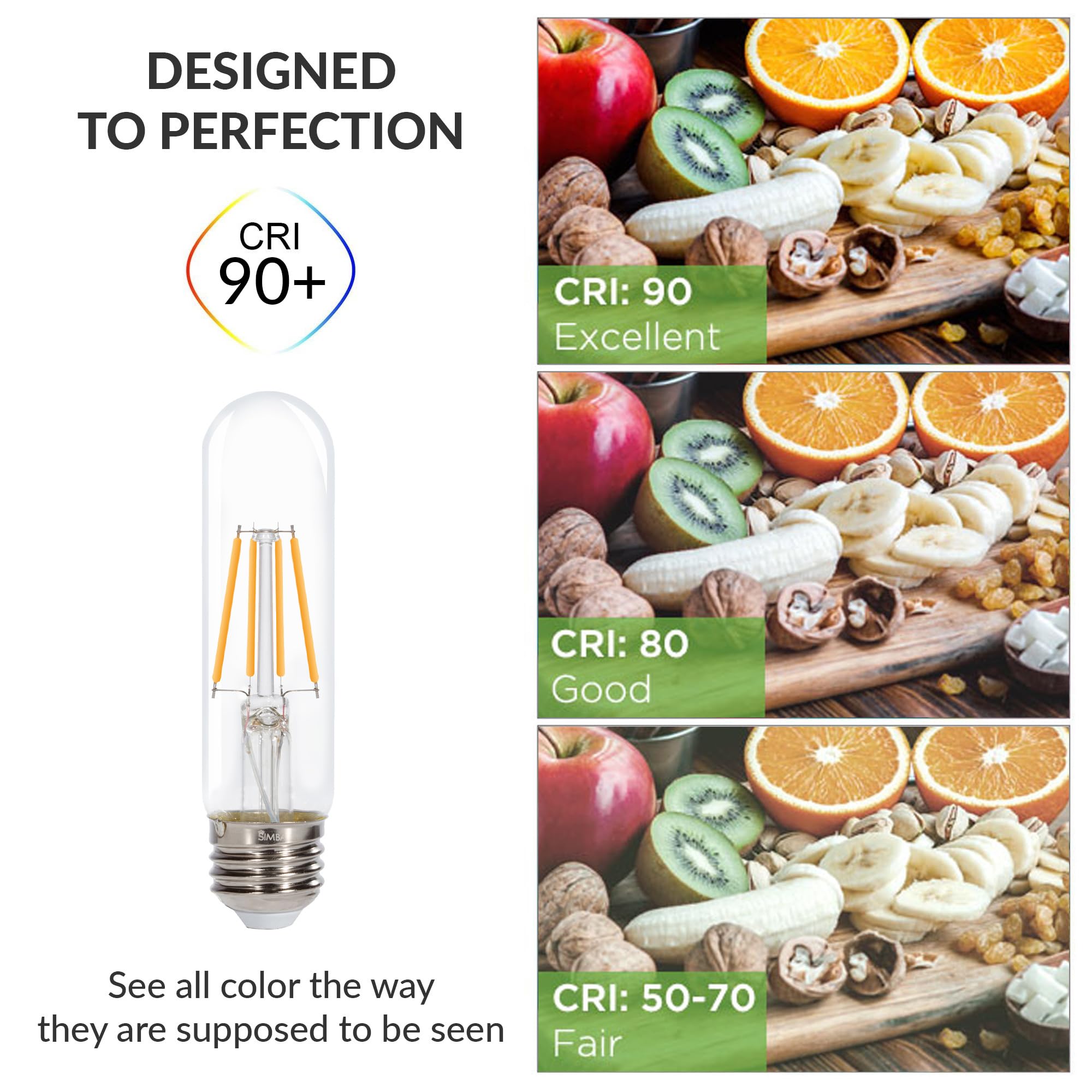 Simba Lighting Led T10 Tubular Edison Filament Light Bulbs (3 Pack) 6W Dimmable 60W Equivalent 120V For Cabinet Display, Piano L