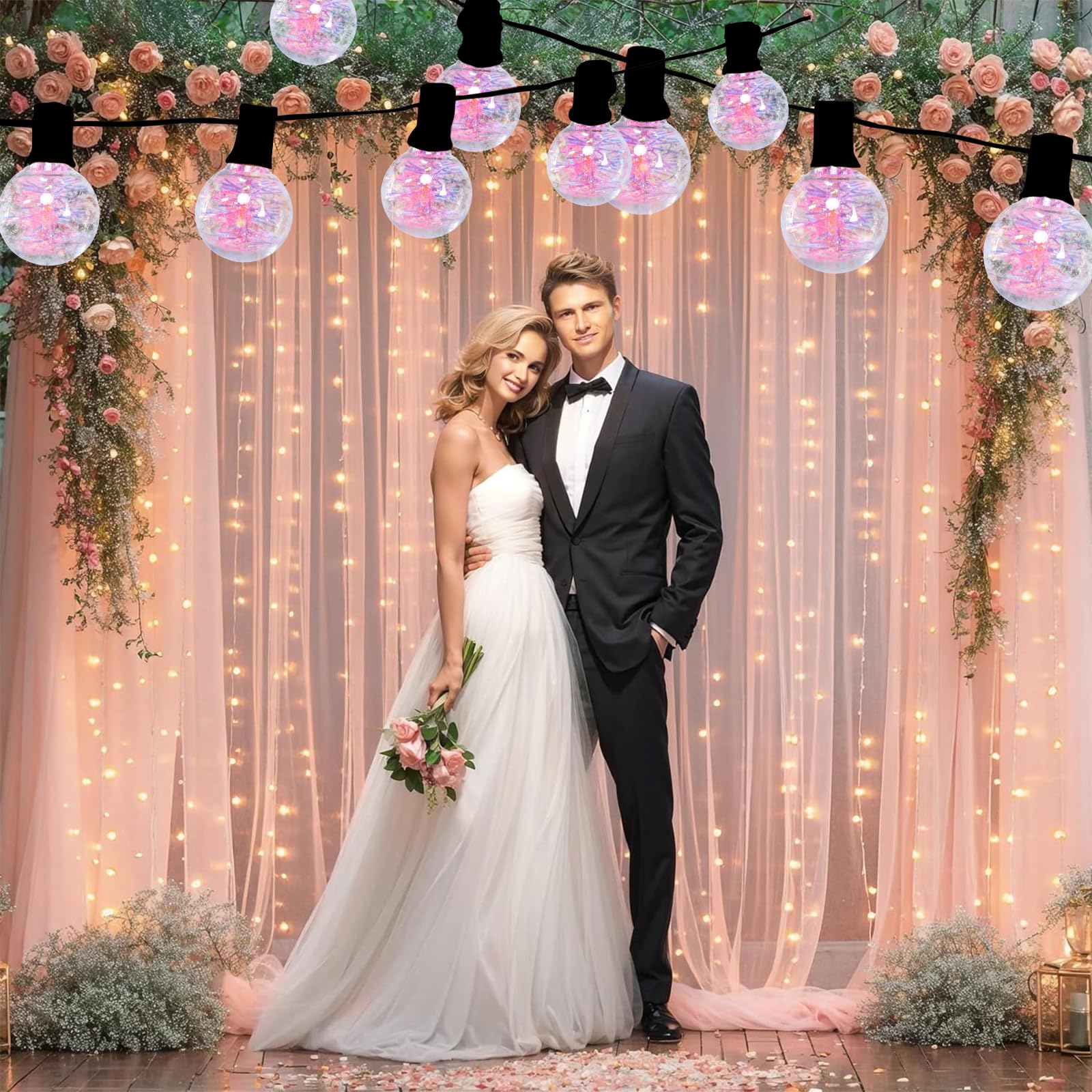 Afirst Christmas Outdoor String Lights 25Ft 25Pcs Iridescent Filament Bulbs, Waterproof & Shatterproof Patio Lights For Wedding,