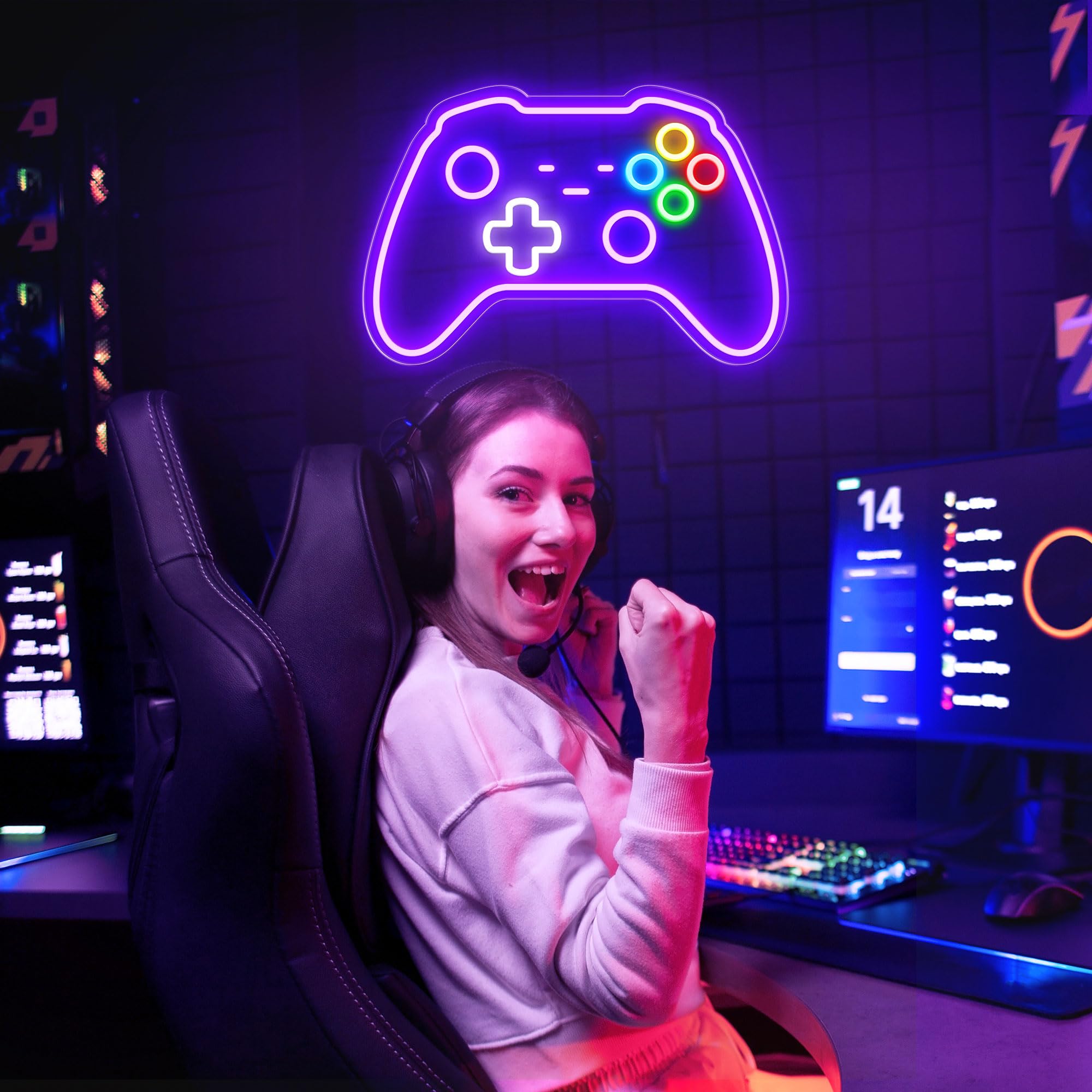CULOIS Gamer Neon Sign, Gamepad Shaped LED Decor, 16x10.5 inch, Acrylic, Purple-Gamer