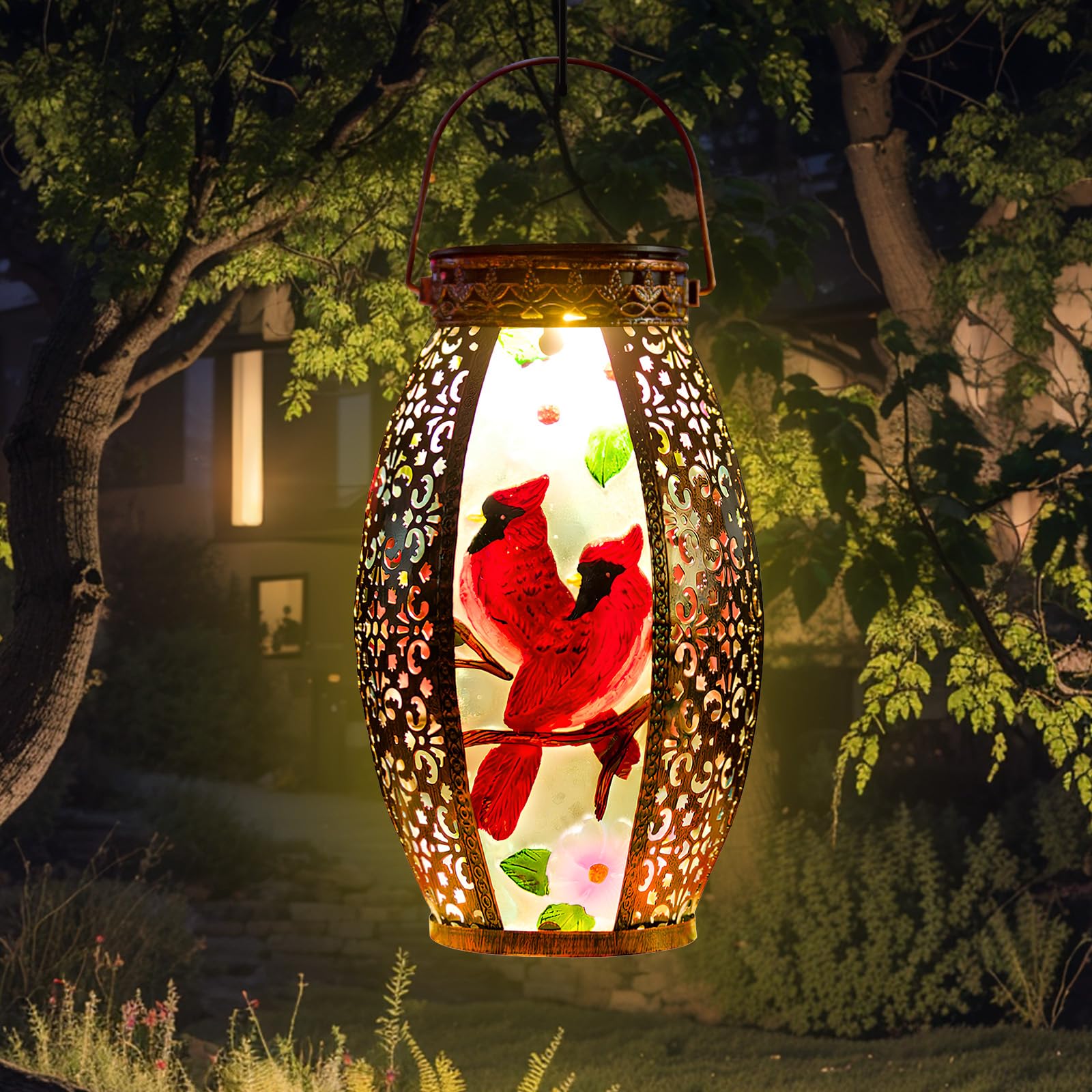 SUNNYGARDEN 13.8 Cardinal Outdoor Solar Lantern - Waterproof Decorative Hanging Light for Patio, Garden, Yard, and Pathway - 1 Pack