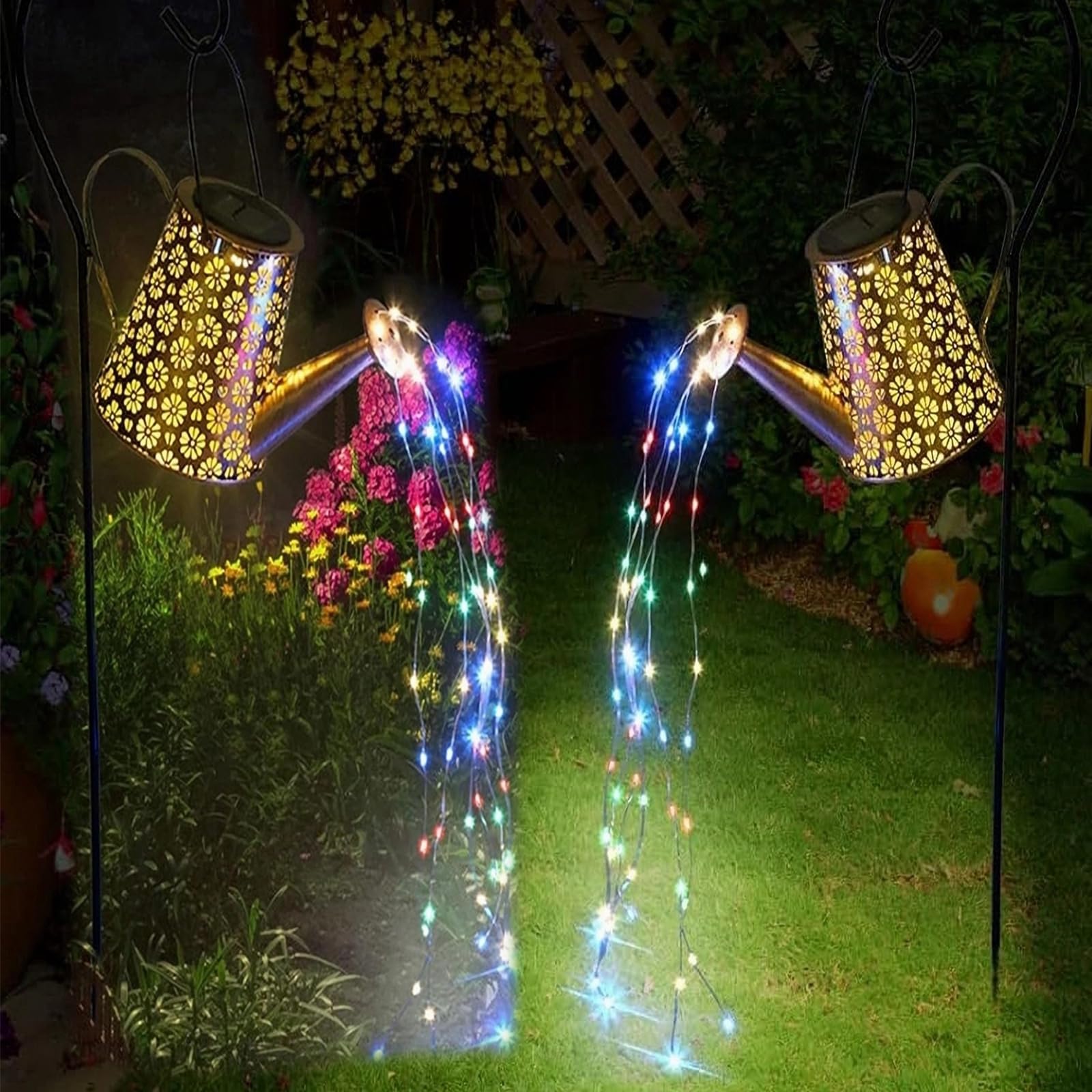 WDLFCGC 2 Pack Solar Watering Can Lights with Shepherd Hook  8 Multi-Color Changing Modes  IP65 Waterproof  60pcs String Lights for Outdoor Garden Pathway Lawn Patio Deck Walkway Courtyard