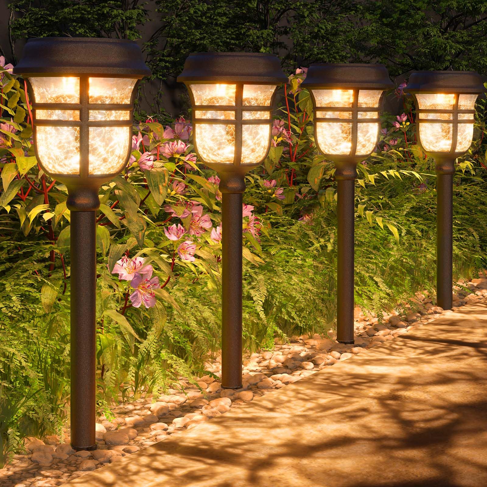 XMCOSY+ Solar Outdoor Lights, 2 Modes 7 Colors, IP65 Waterproof, 6 Pack, Reddish-Brown, Model SL-R120-06