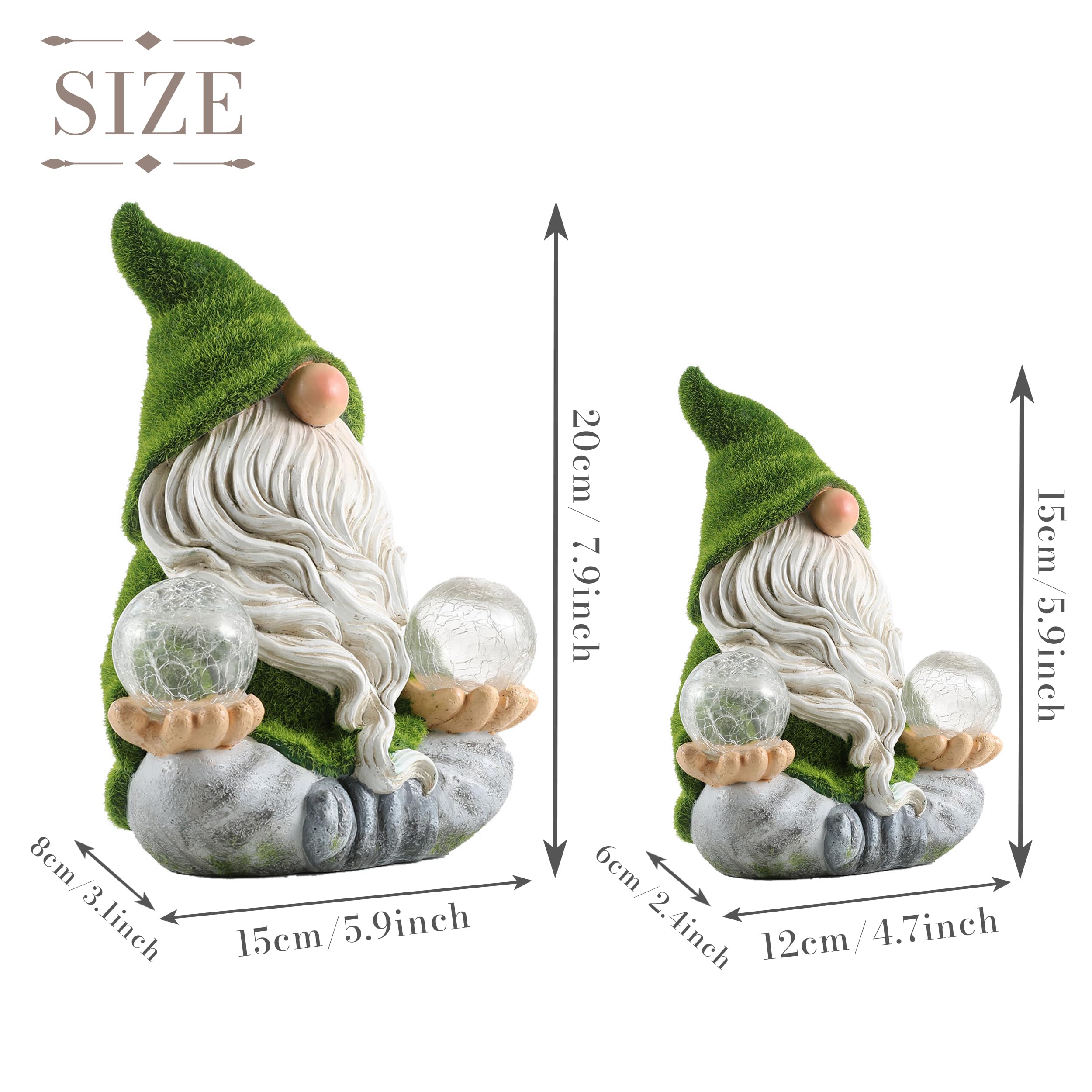 TERESAS COLLECTIONS Garden Gnome with Solar Lights, 8in Zen Decor, Green, Large