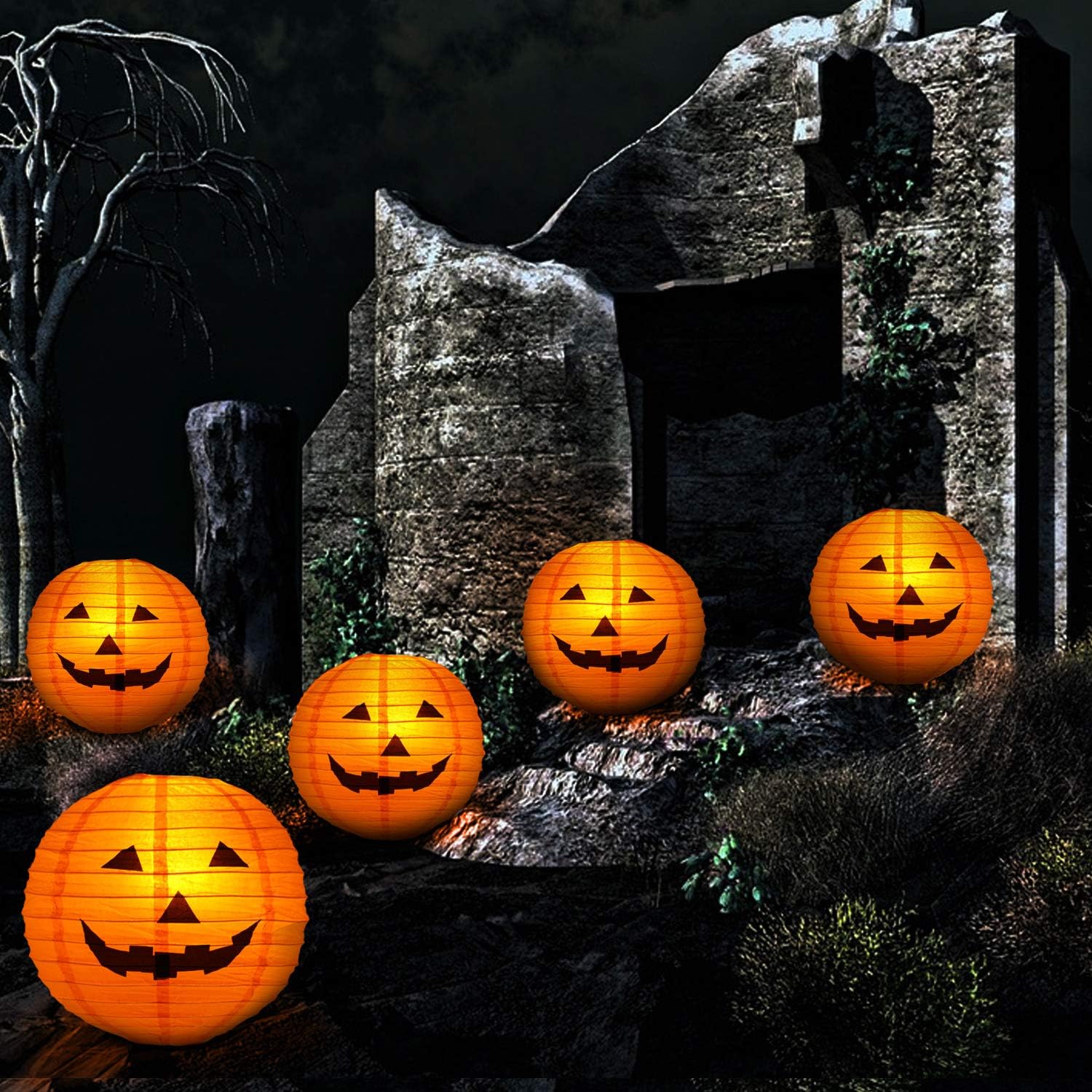 Gejoy 12pc Halloween Jack O Lantern 8inch Halloween Decorations Plastic Pumpkins Pumpkin Hanging Paper Lantern Halloween Indoor