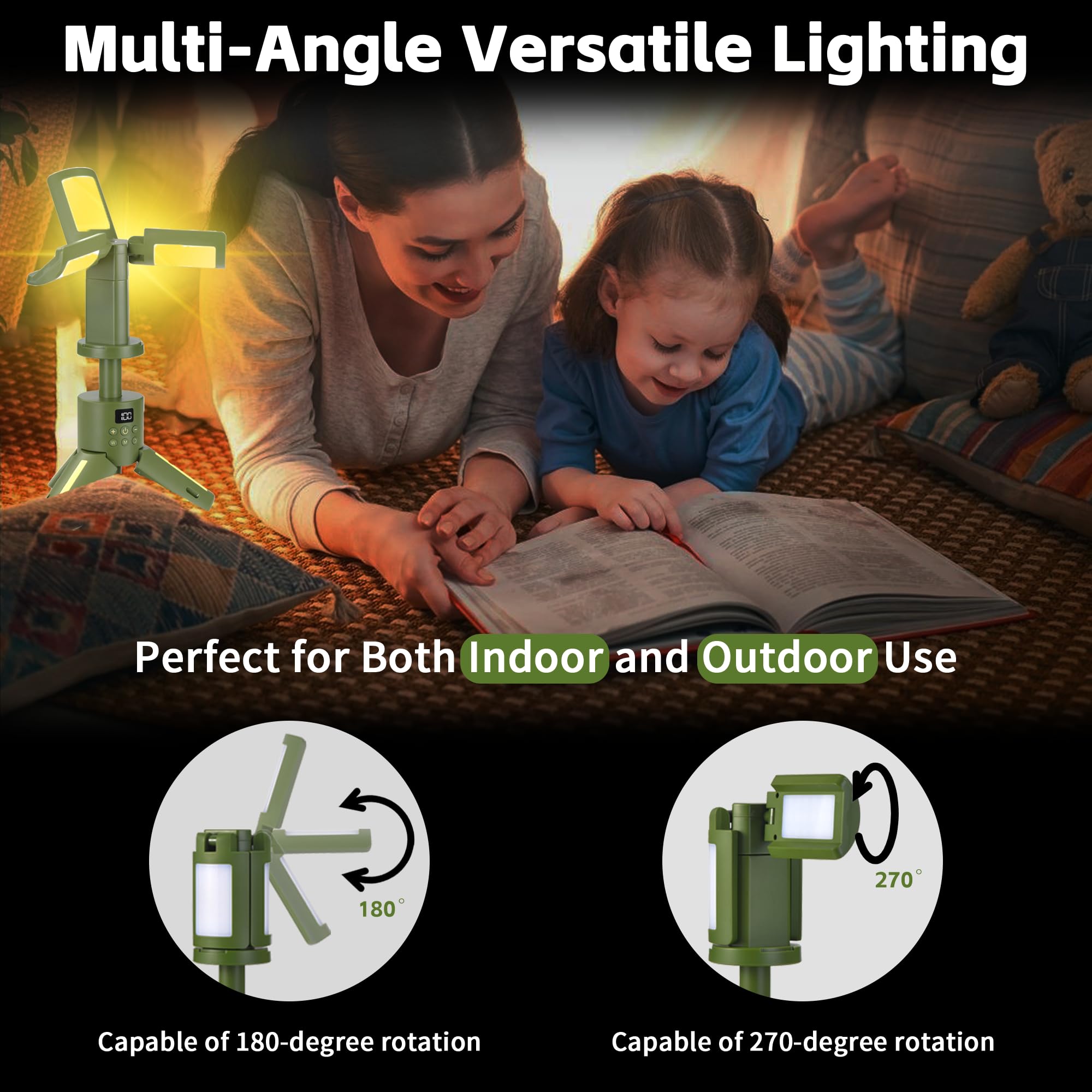 Gsueot 14000mAh Rechargeable Camping Lantern - 6000LM Waterproof, Green, Telescoping, Magnetic Base/Clip Hook, Model Camping Lantern-3