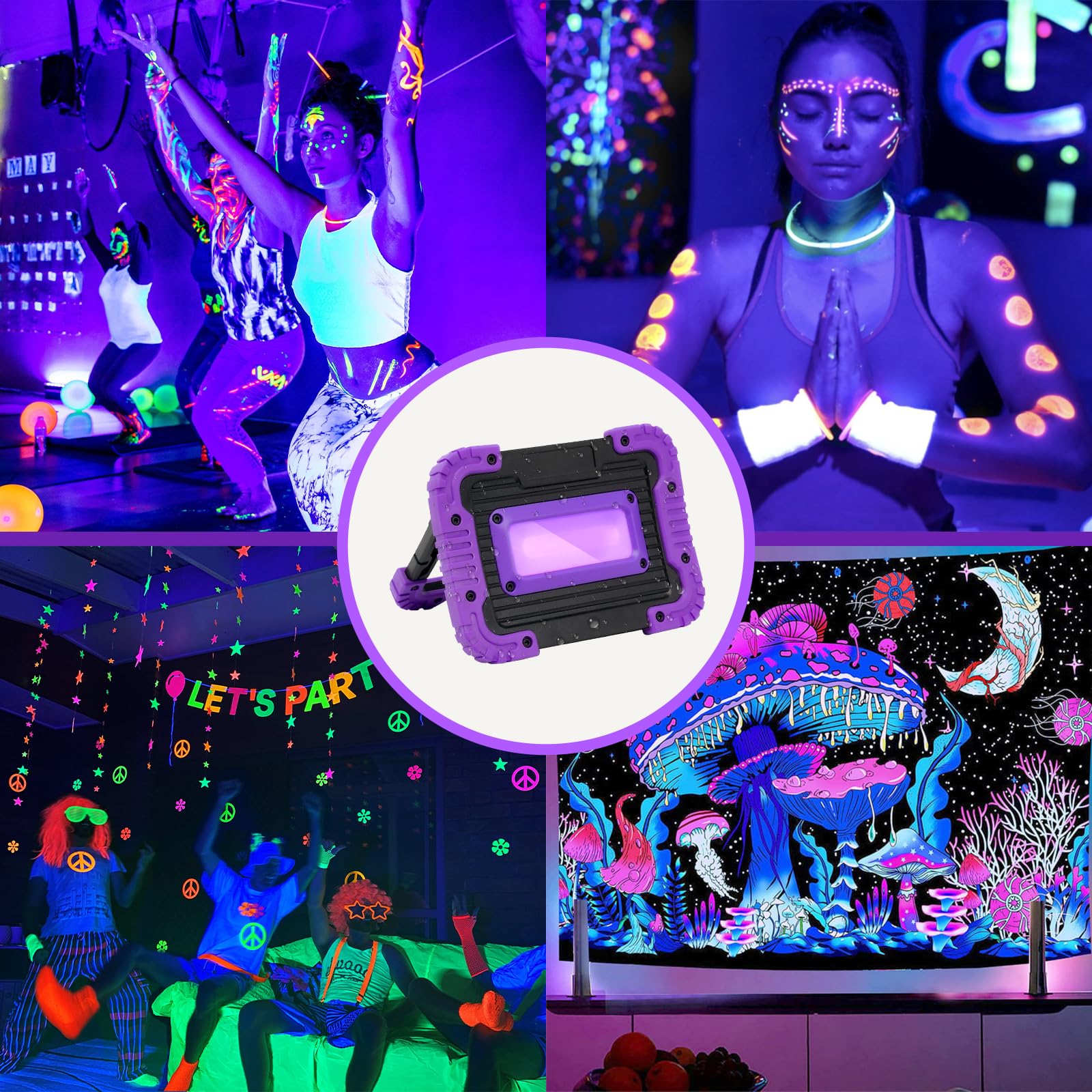 Gprk 20W Led ?????????? ??????????, Battery Operated Black Light For Halloween Party, Glow In The Dark,Body Paint, Fluorescent Poster, Neon Glow Party