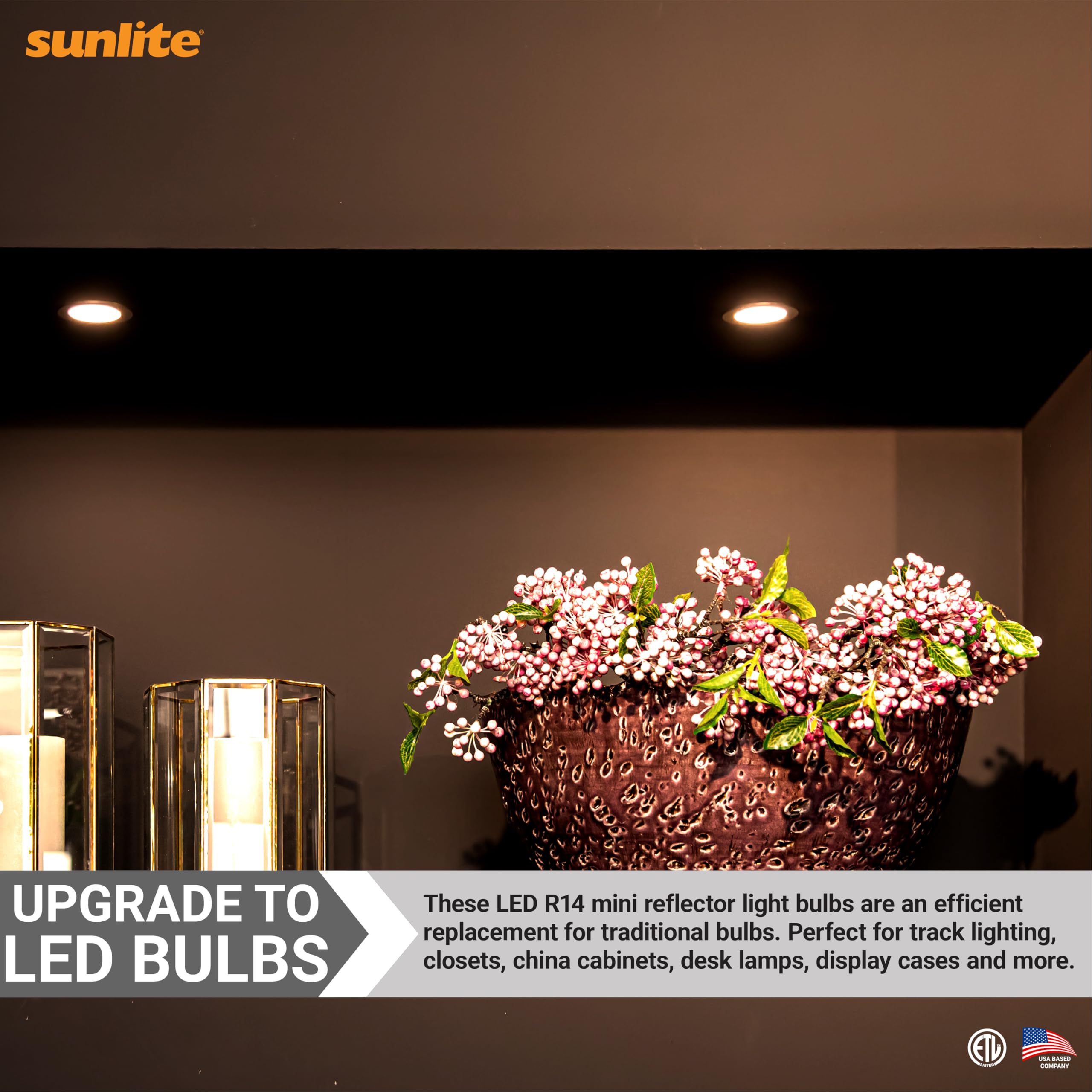 Sunlite LED R14 Mini Reflector Floodlight Bulb, 4W (25W Equivalent), 250 Lumens, Dimmable, 3000K Warm White, 3 Count