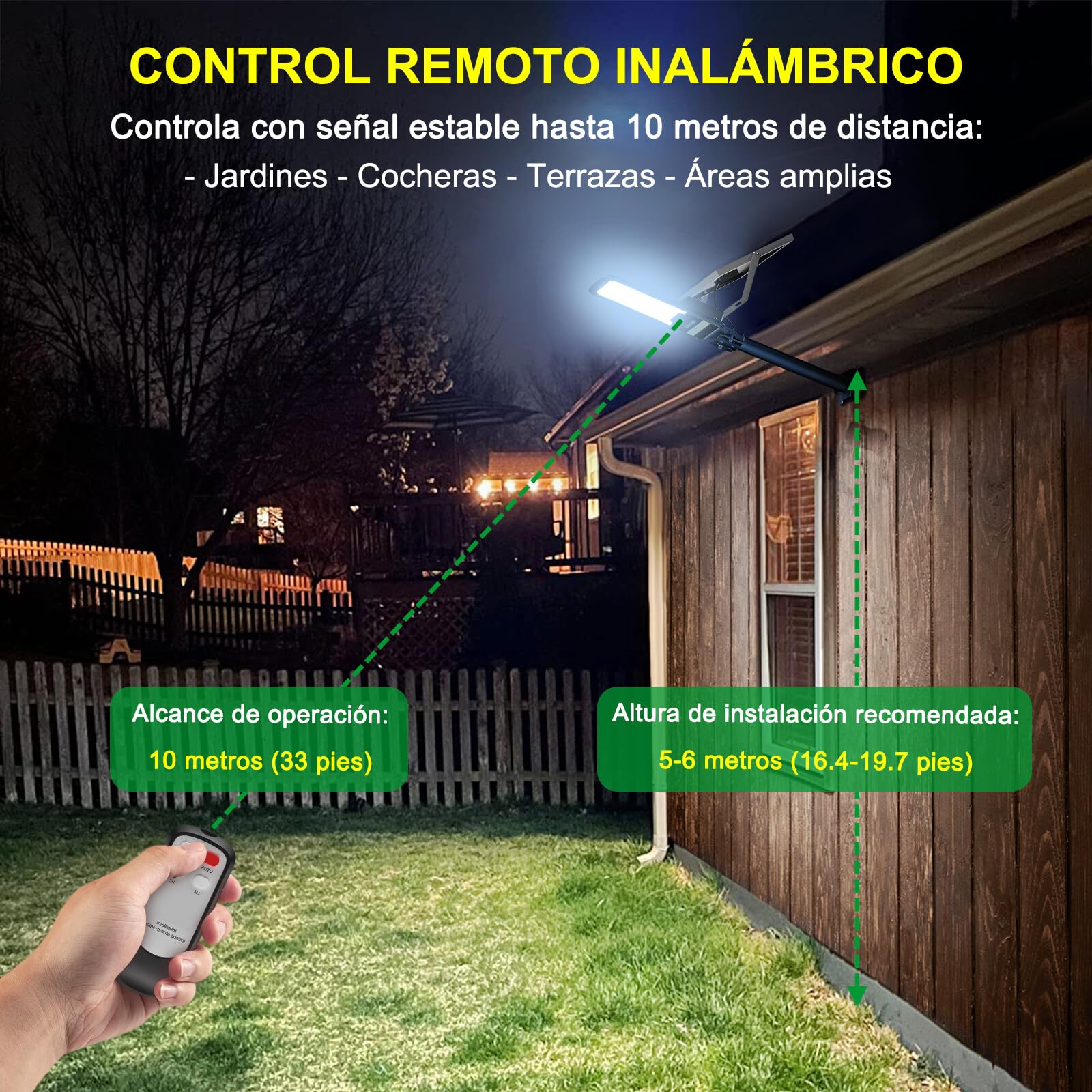 Engrepo Solar Street Light, 15000lm IP67 Waterproof, Remote Control, Black, Model JD-198, Dusk to Dawn LED Flood Light for Yard & Garden