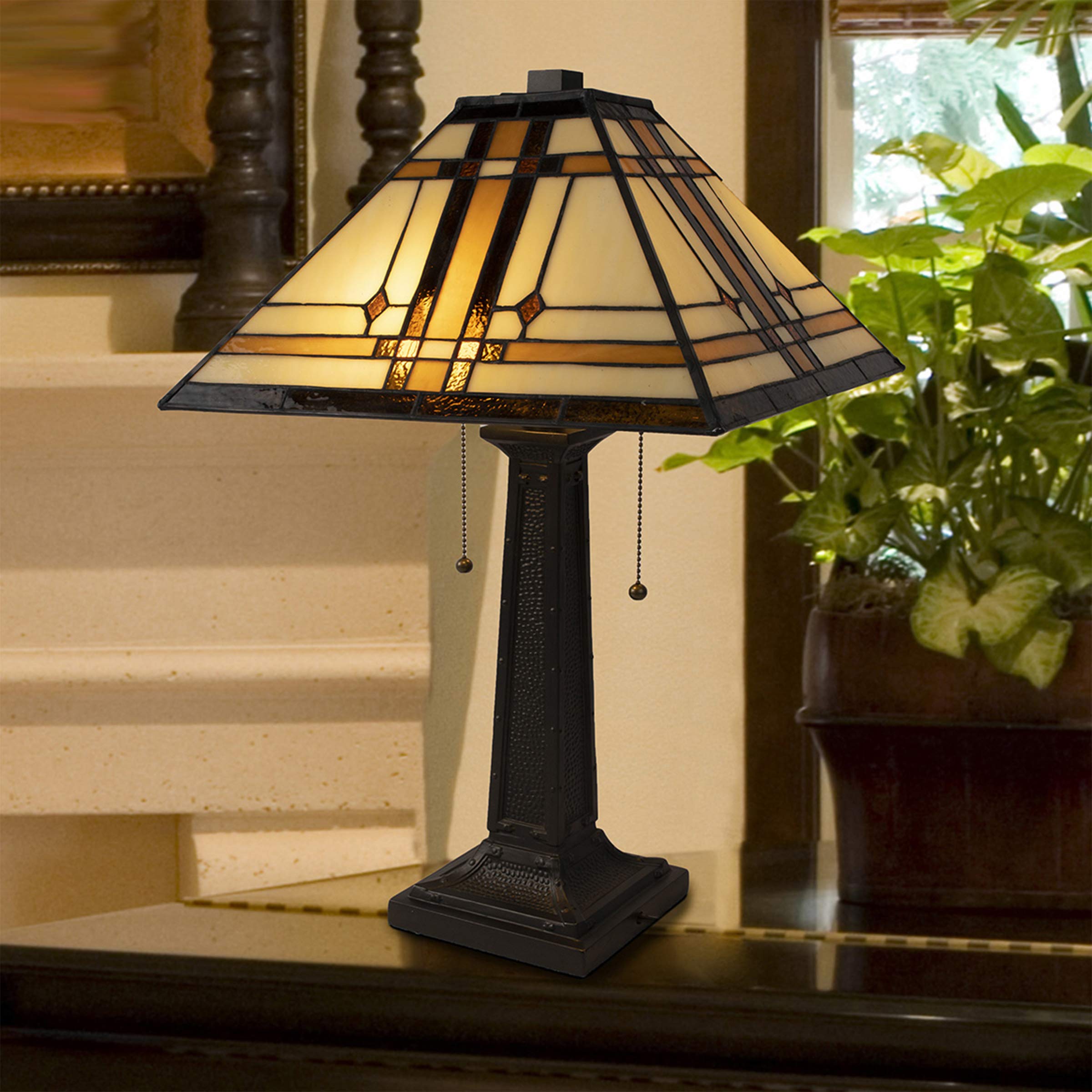 Lavish Home Tiffany-Style Table Lamp, Stained Glass, 24in Size, Multicolor, Model 105568CCC, 2 LED Bulbs Included