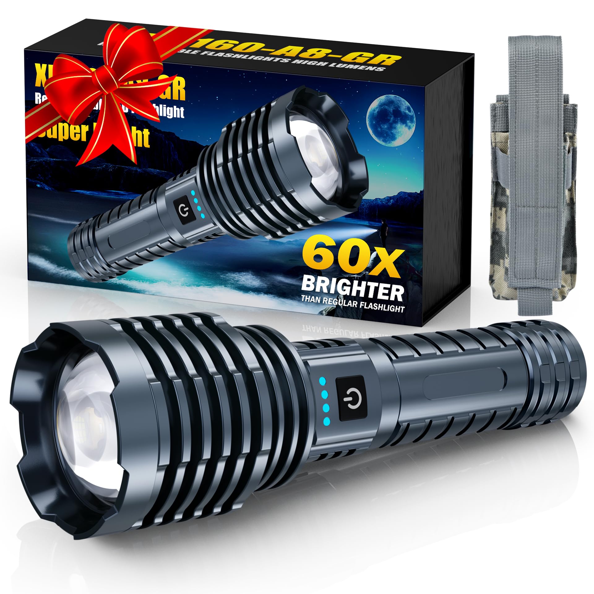 Super Bright Rechargeable Flashlights 2400000 High Lumen, Powerful Led Flashlight, Ipx7 Waterproof Floodlight & Spotlight Flashlight 2-In-1 W/5 Modes For Camping, Emergency, Search & Rescue