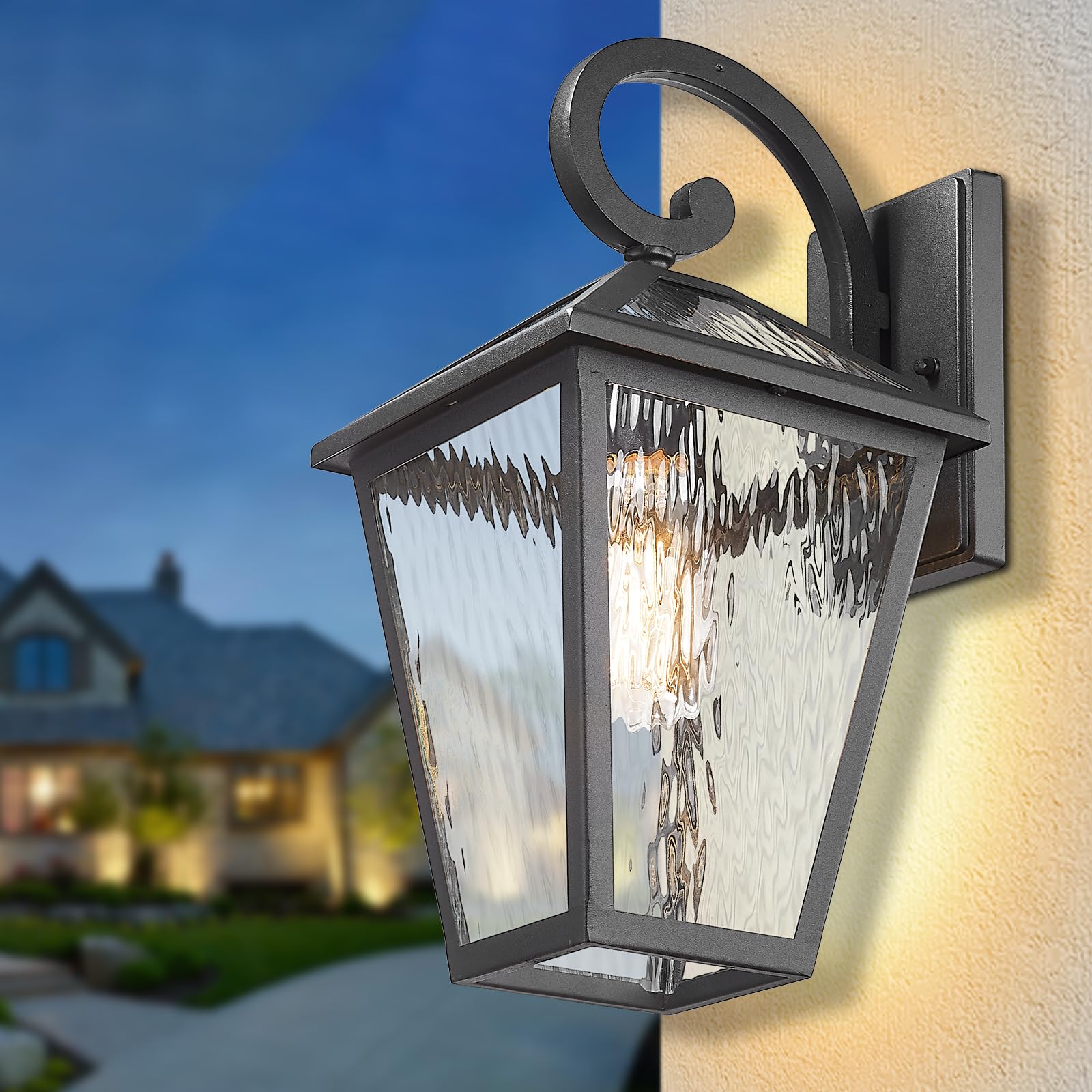 Luminzone Outdoor Wall Lantern, Waterproof Aluminum Sconce, Matte Black, Medium Size, Model 7H1B-M WH, Perfect for Porch & Patio