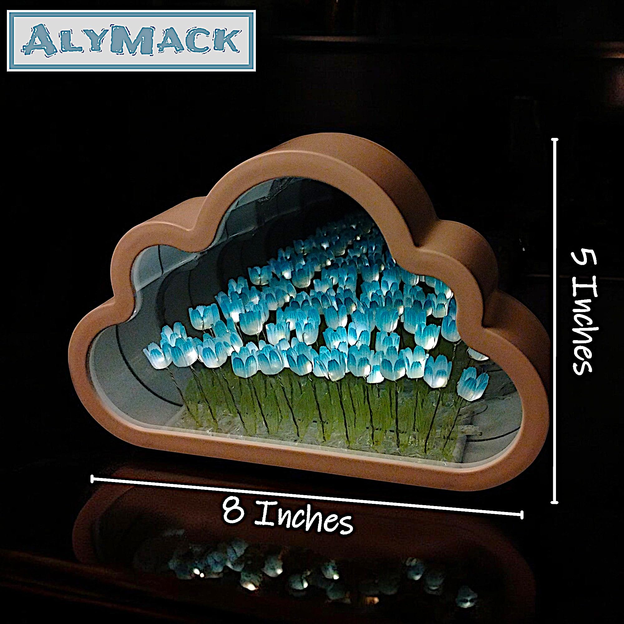 ALYMACK Tulip Lamp - Infinity Mirror Night Light, AA Battery Powered, Blue, Model AM2, Plastic Material