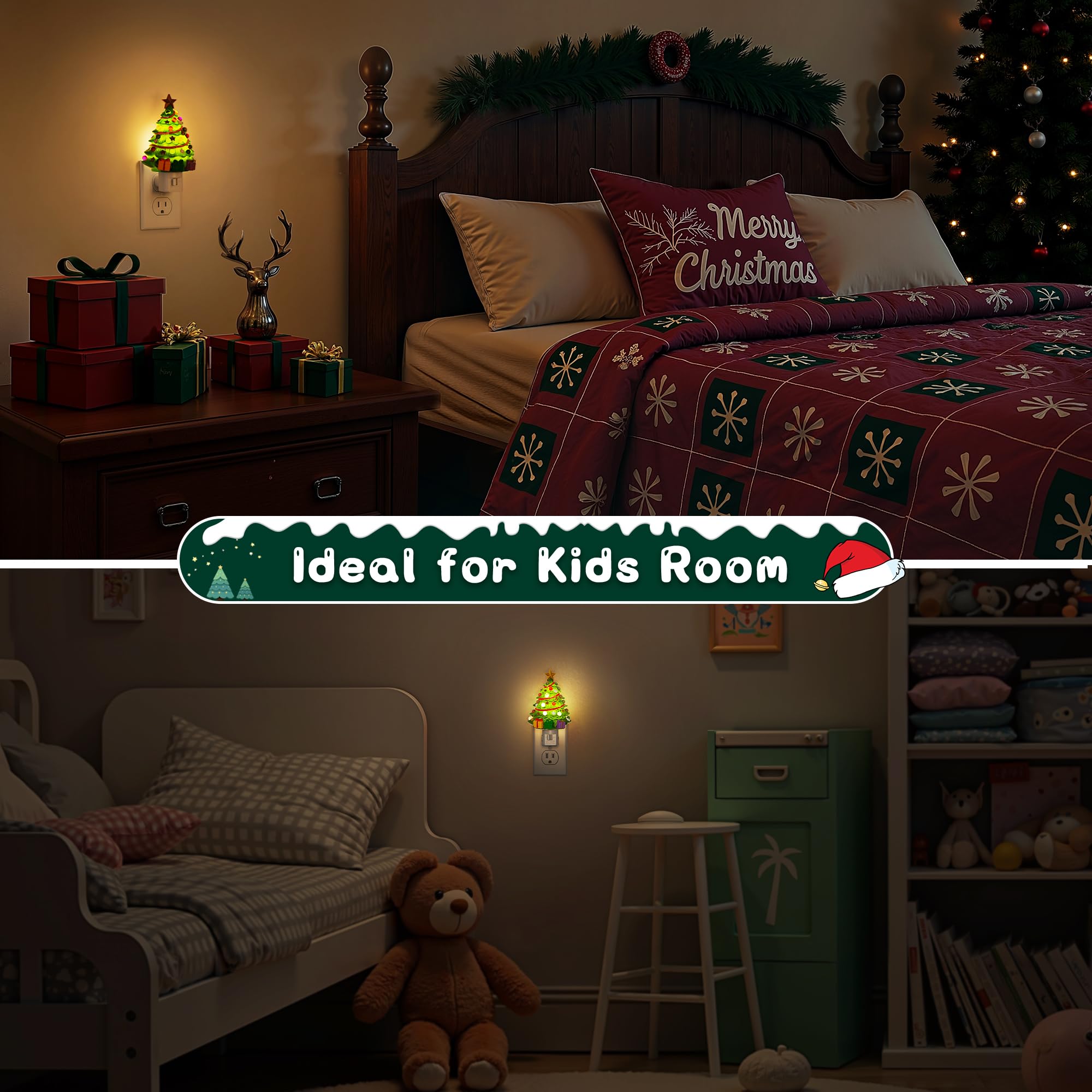 L Lohas Led Christmas Tree & Snowman Night Light  3000K Warm White Plug-In Resin Nightlight  360?Rotatable For Kids Room  Holiday Party & Home Decor  1 Pack